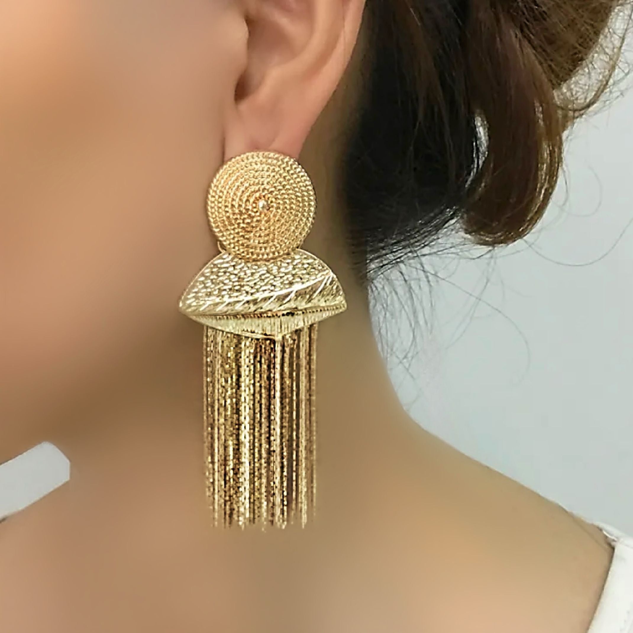 Gold leaf fringe earrings