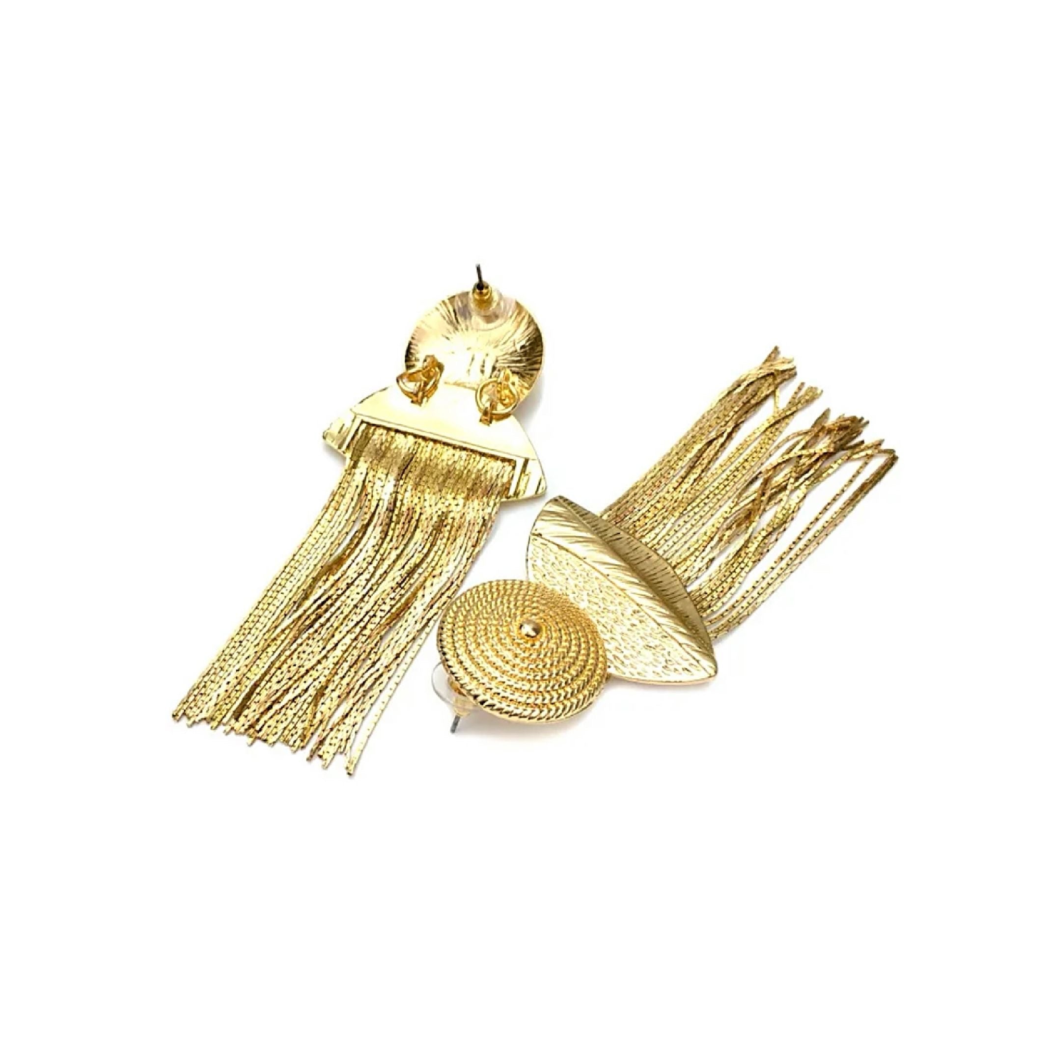 Gold leaf fringe earrings