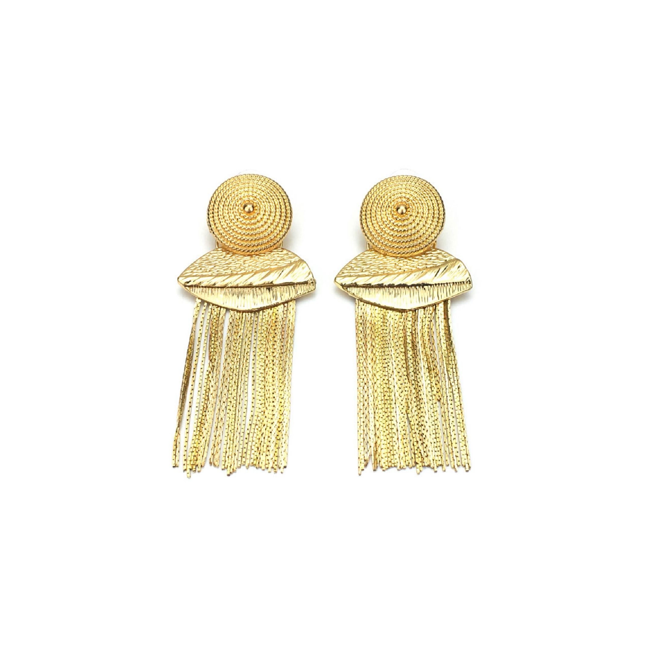 Gold leaf fringe earrings 