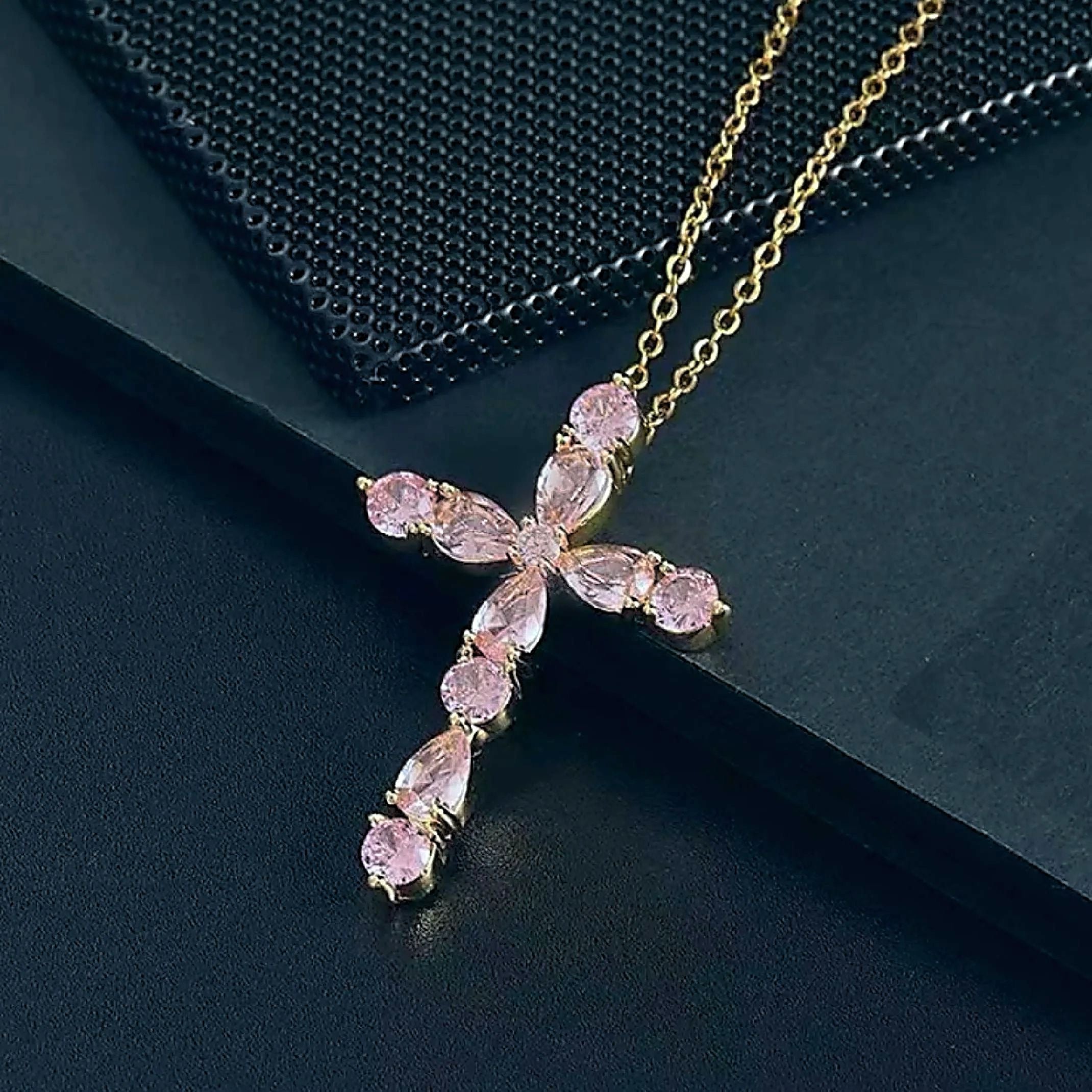Pink cross necklace 