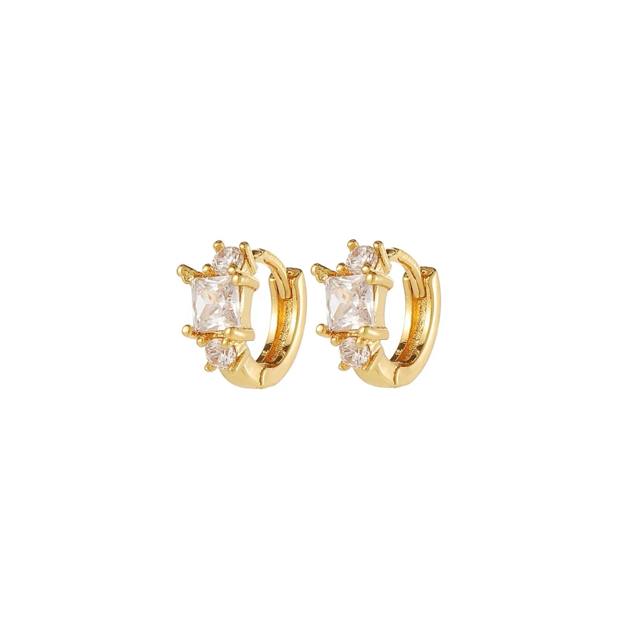 Triple crystal huggie hoop earrings 