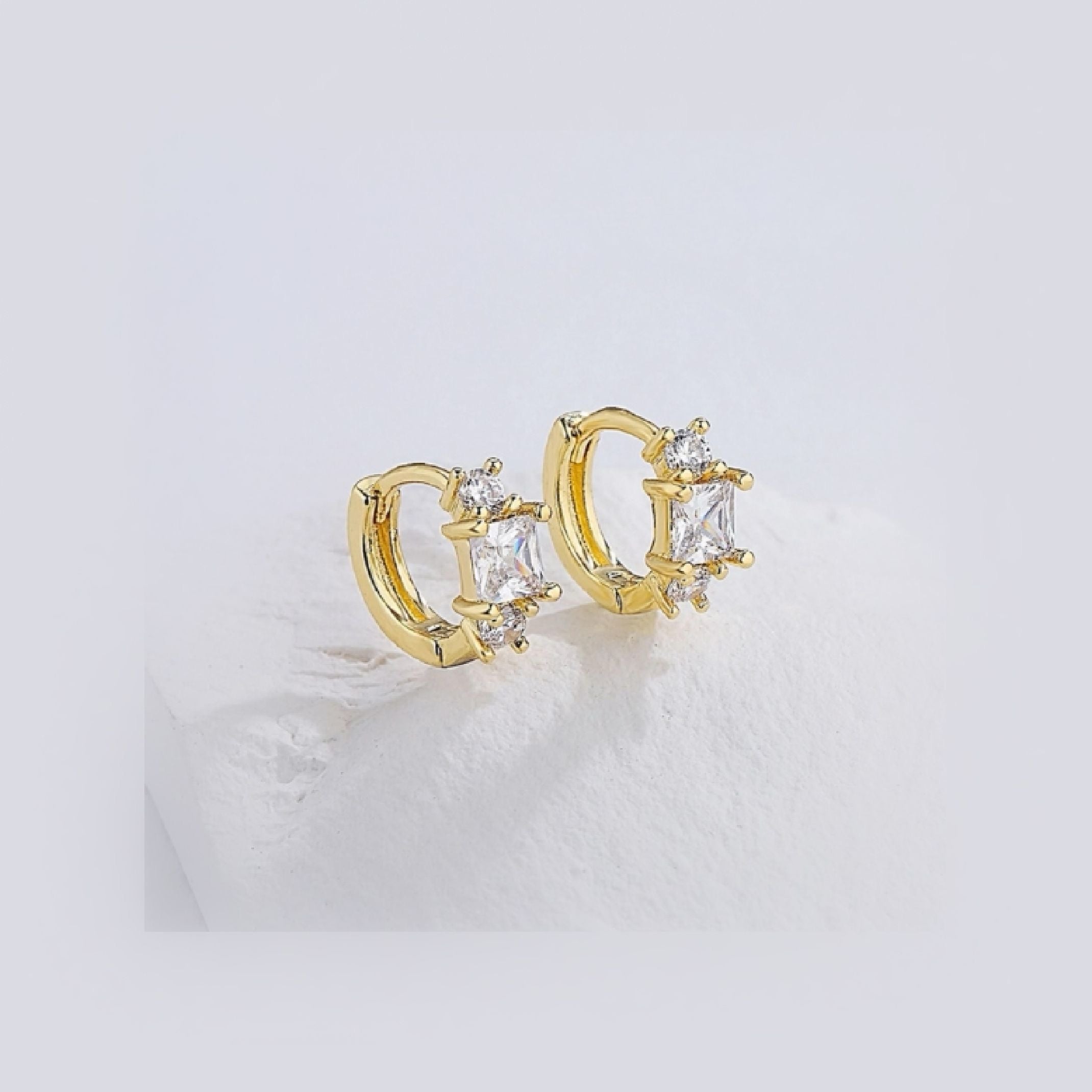 Triple crystal huggie hoop earrings