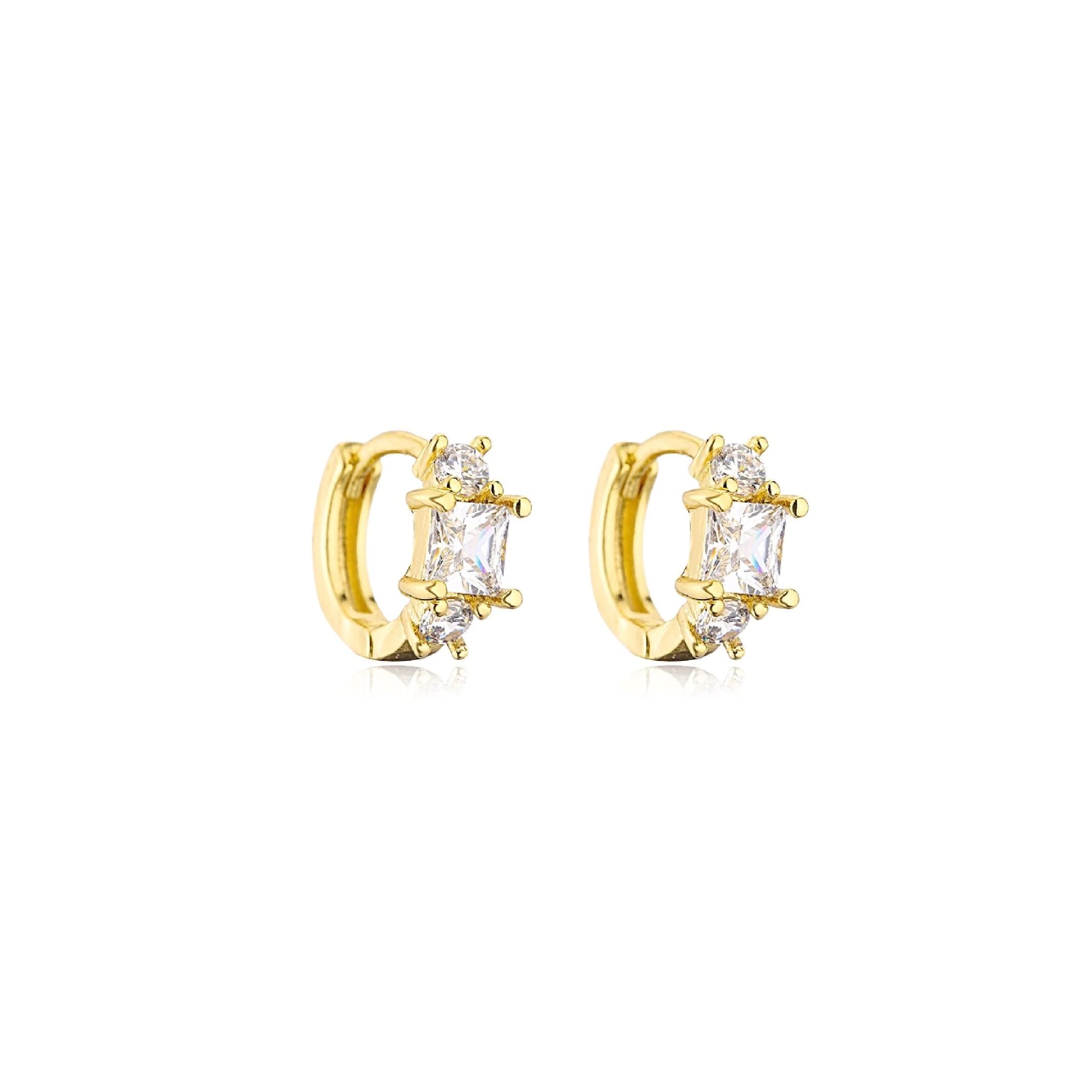 Triple crystal huggie hoop earrings 