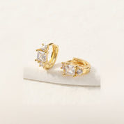 Triple crystal huggie hoop earrings