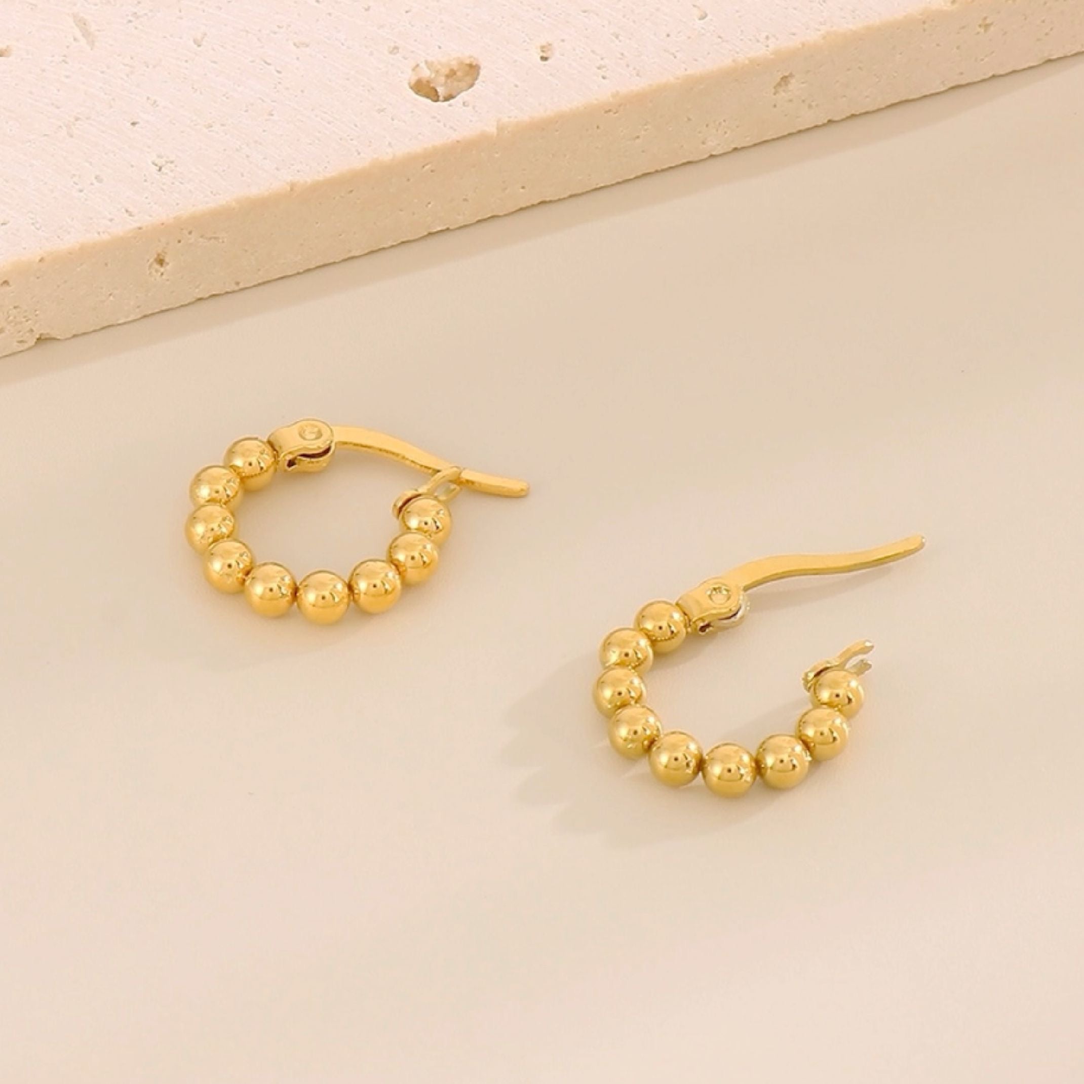 Gold bead hoop earrings 