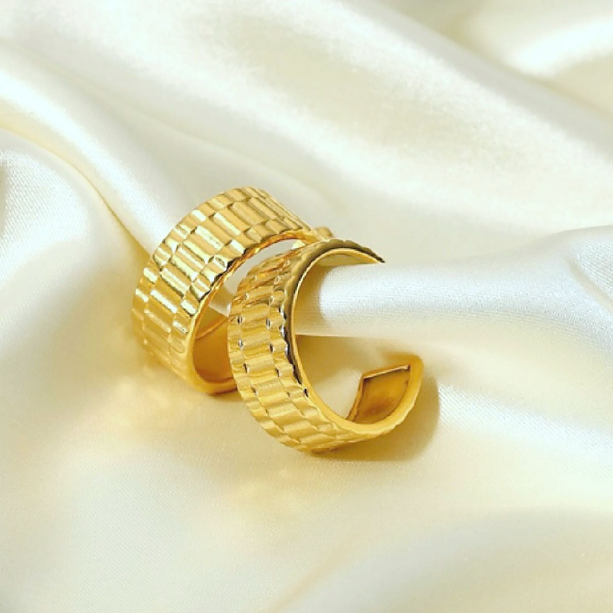 Gold watch strap earrings