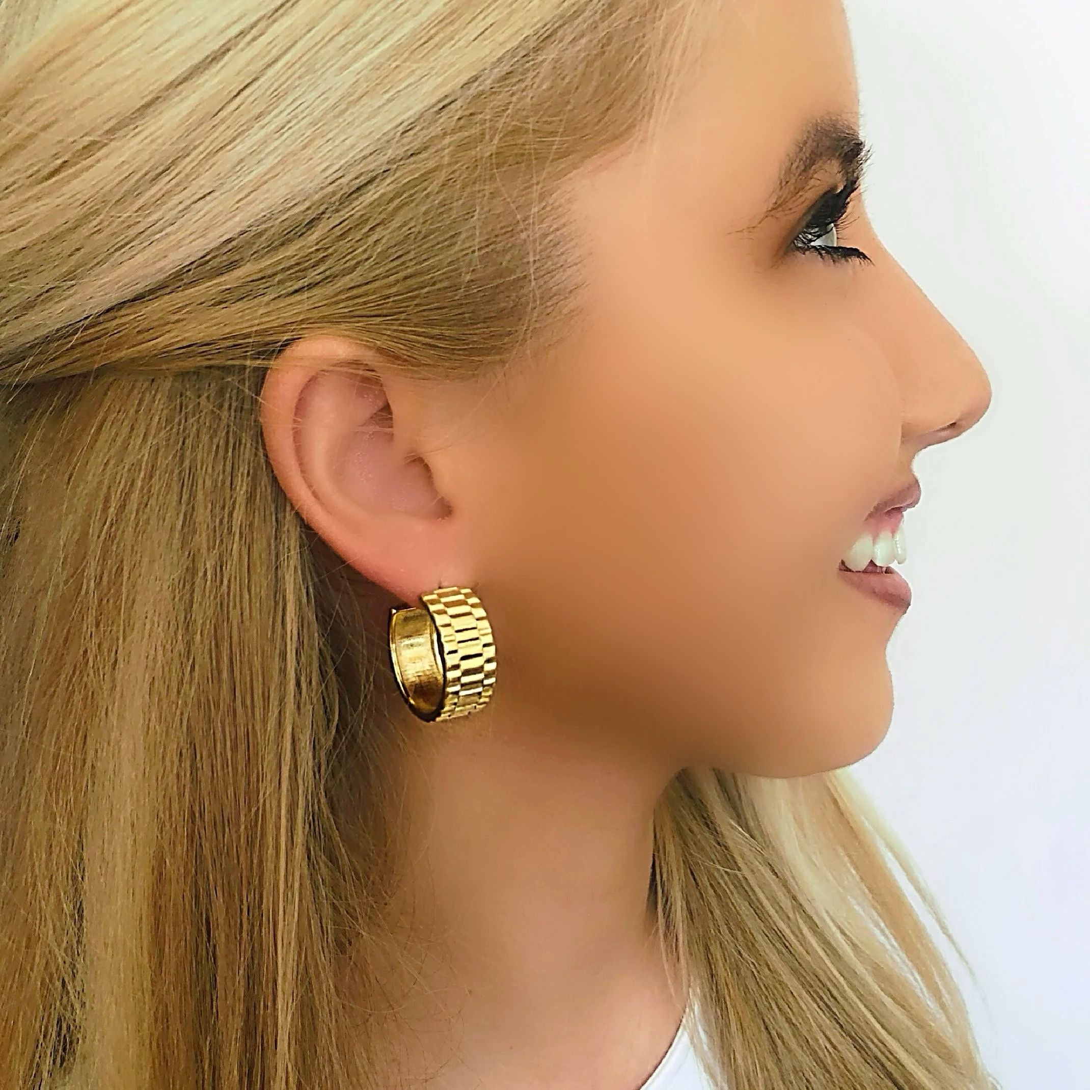 Gold watch strap earrings