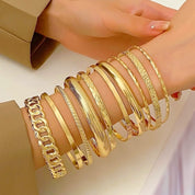 Gold bangle stack 