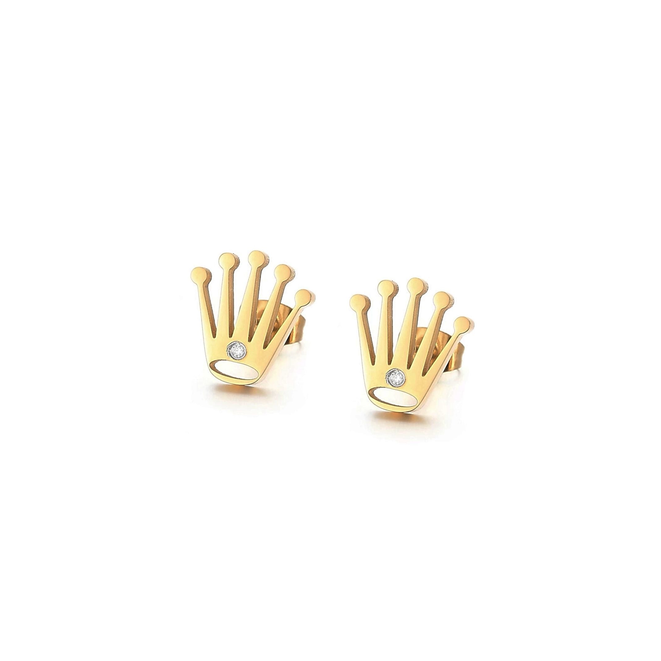 Gold crown stud earrings