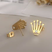 Gold crown stud earrings