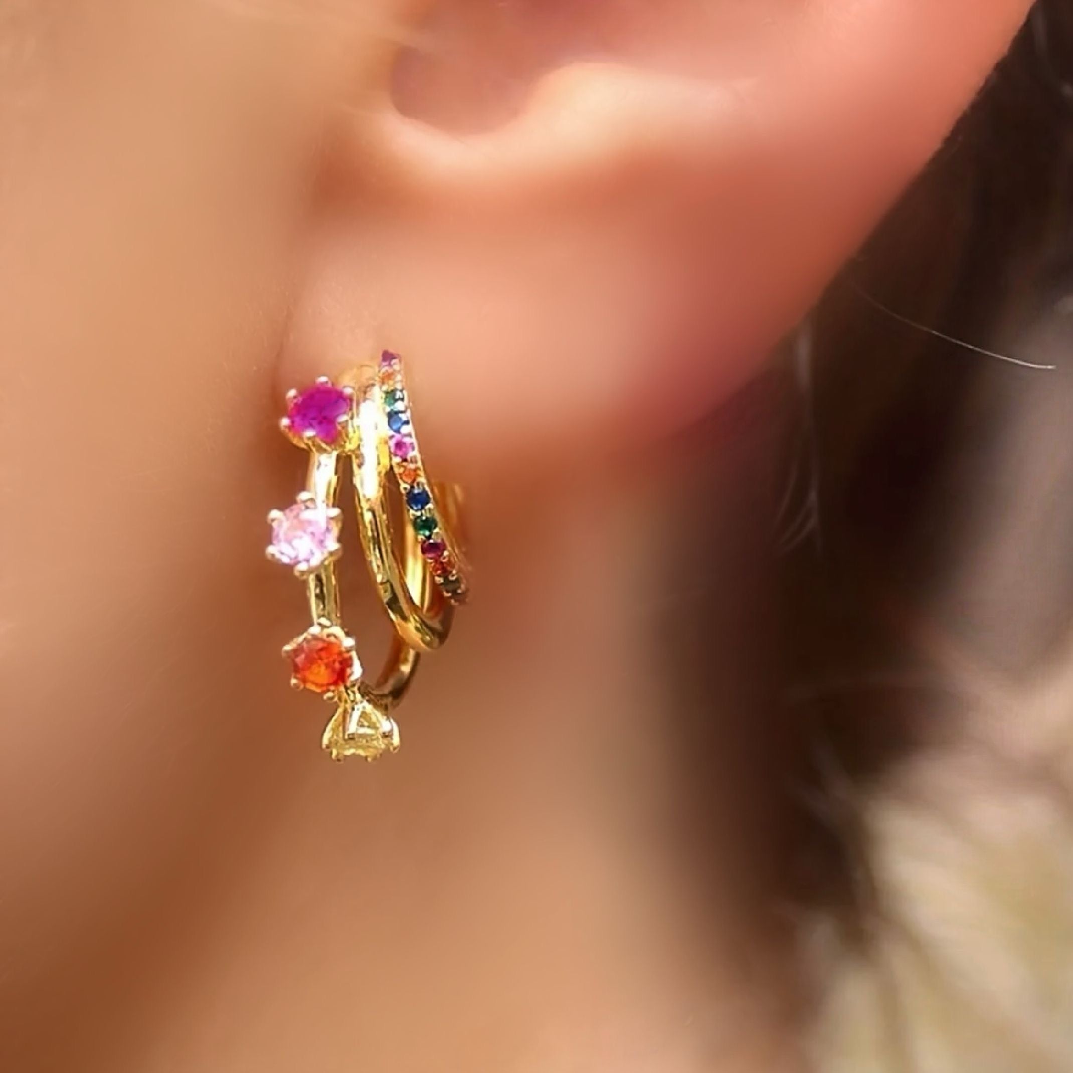 Colourful Jewel Hoop Earrings 