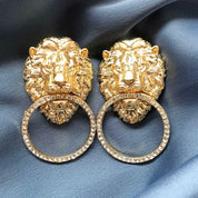 Diamanté lion head earrings
