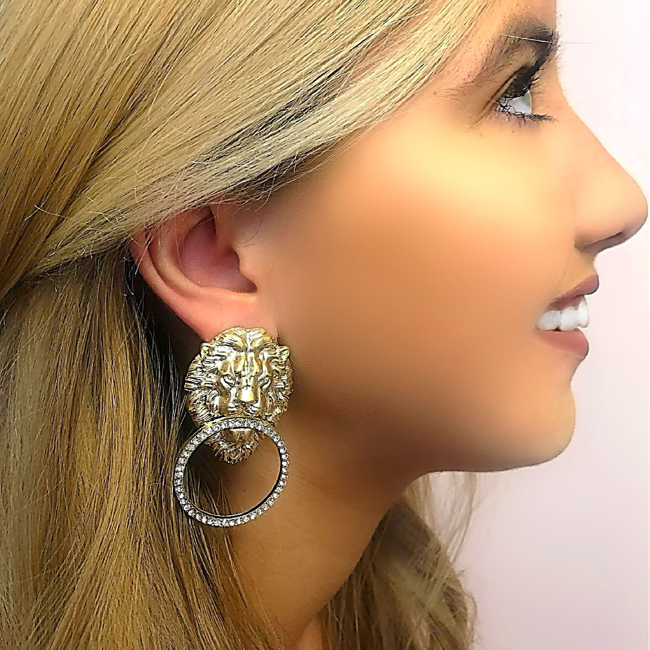 Diamanté lion earrings