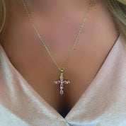 Pink Cross Necklace in 18 carat gold design 
