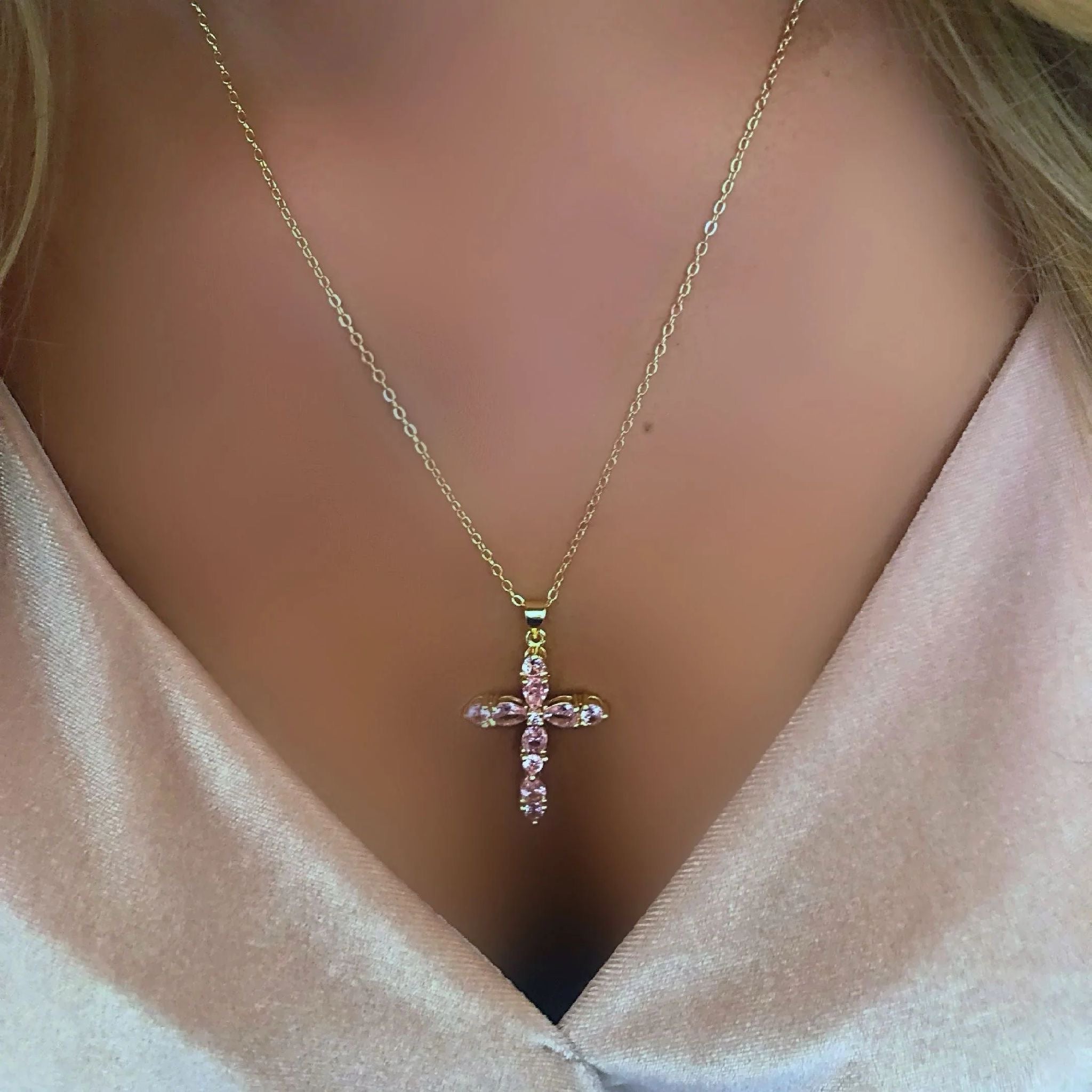 Pink 18K Gold Cross Necklace – Gorge Malorge