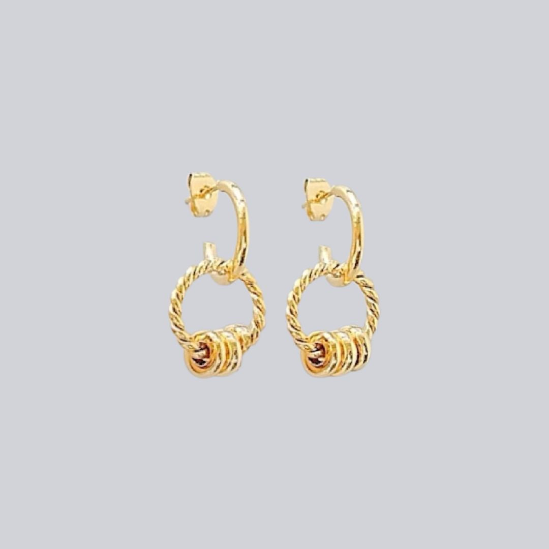 18K Gold Triple Ring Earrings