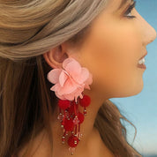 Large Flower Earrings Pink & Red