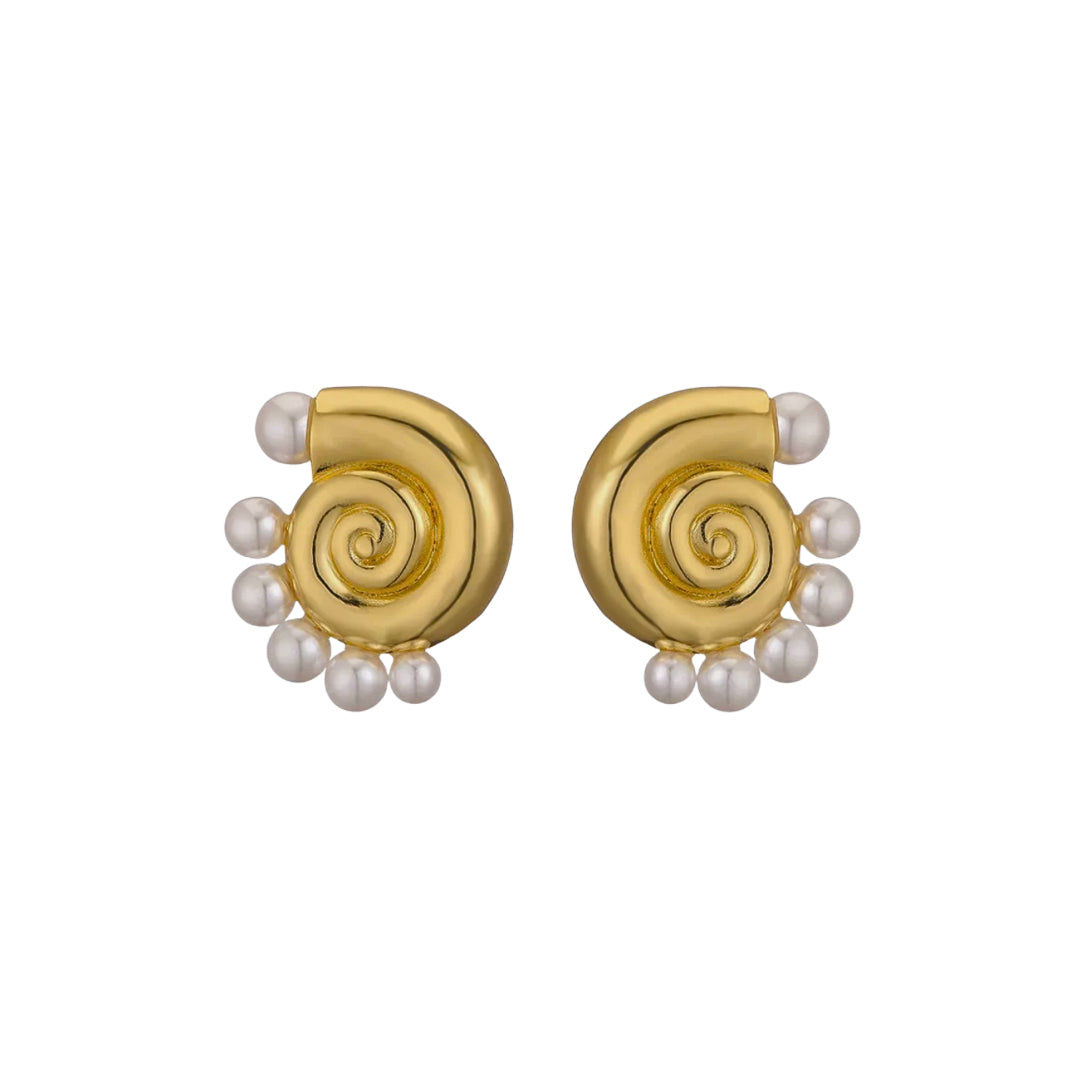 Gold shell pearl earrings