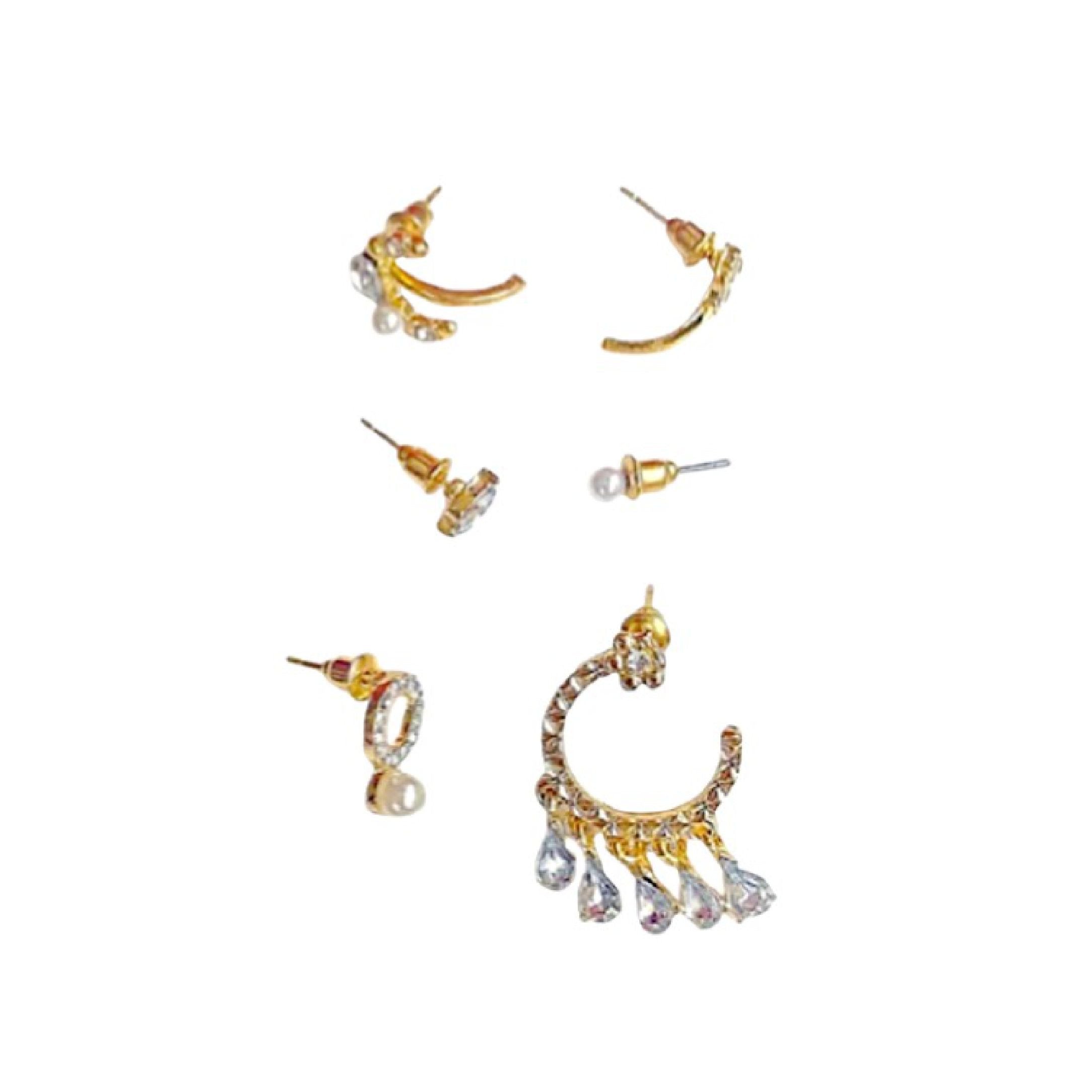 Pearl and rhinestone earring stack