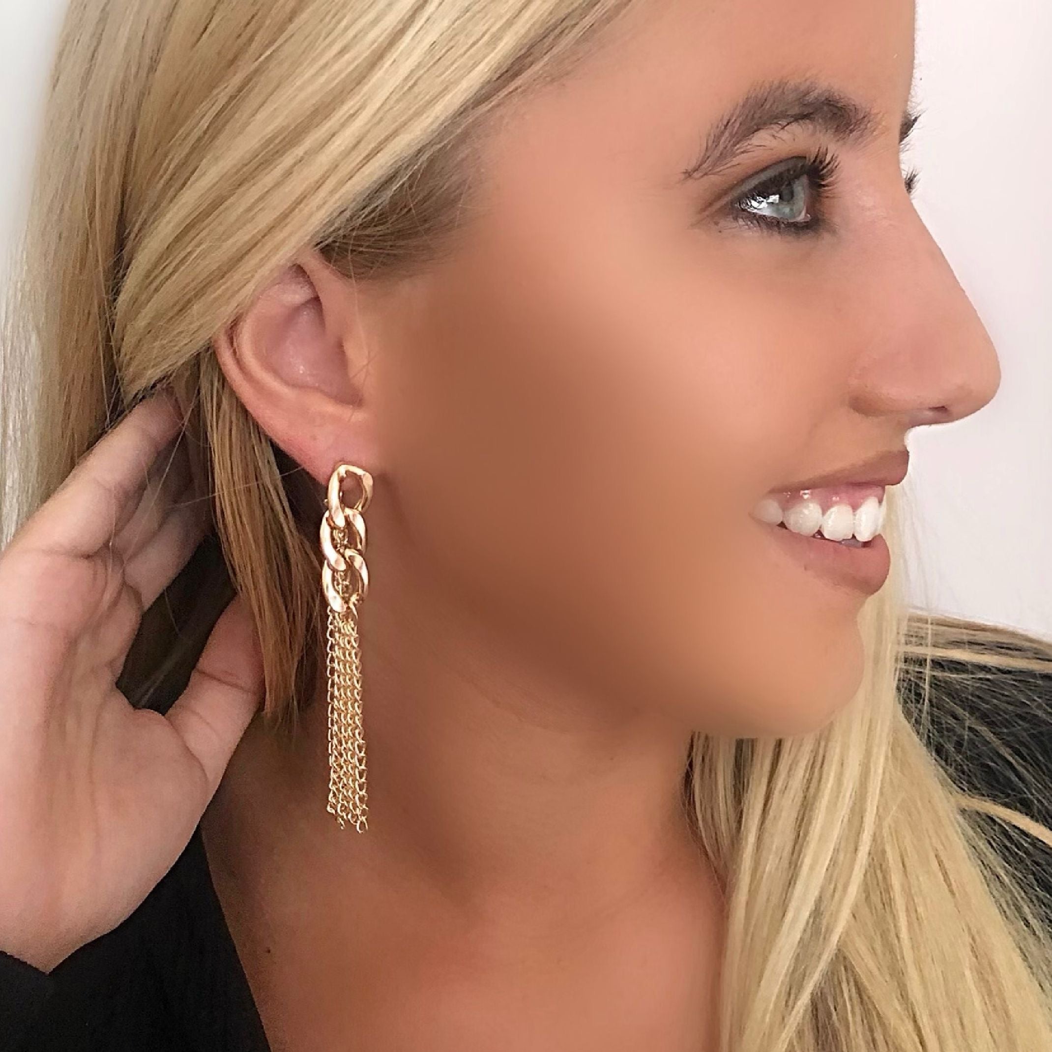 Gold Chain Clip to Back Earrings