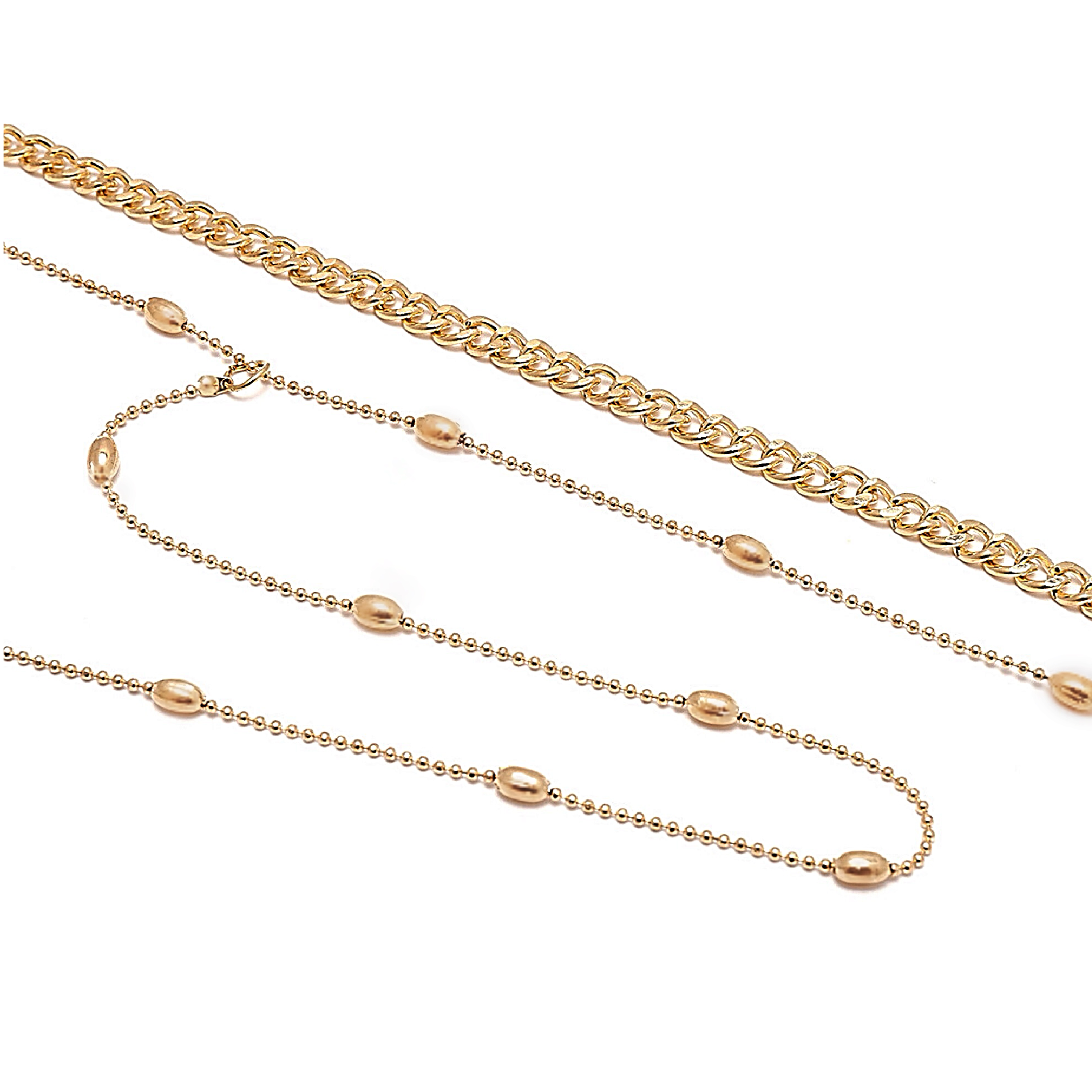 Gold bead layered chains 