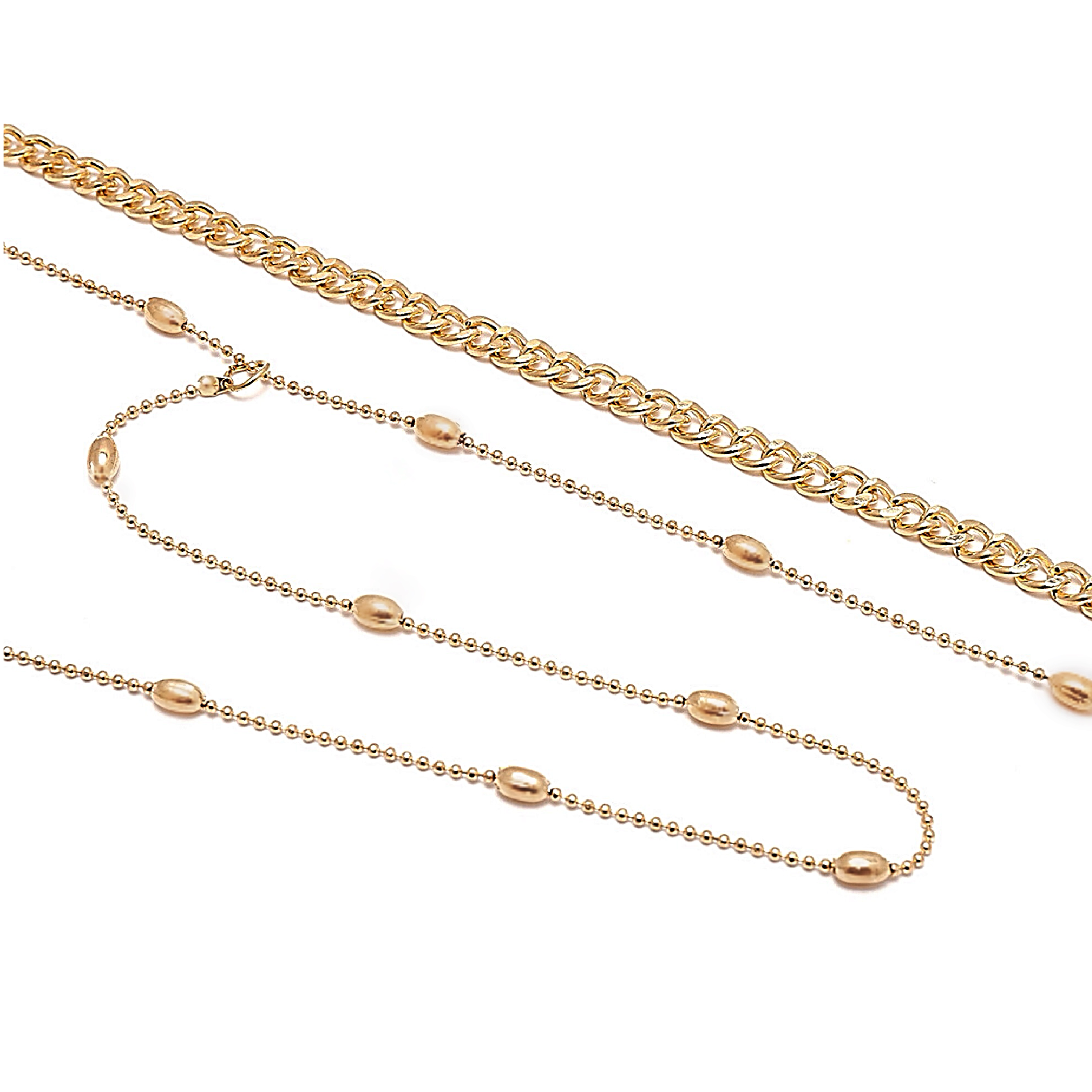 Gold bead layered chains