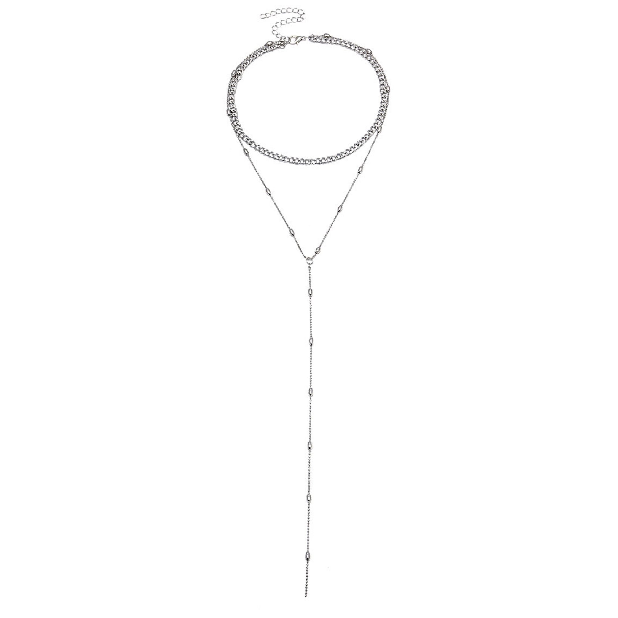 Silver dotted bead layered necklace