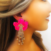 Pink flower dangle earrings