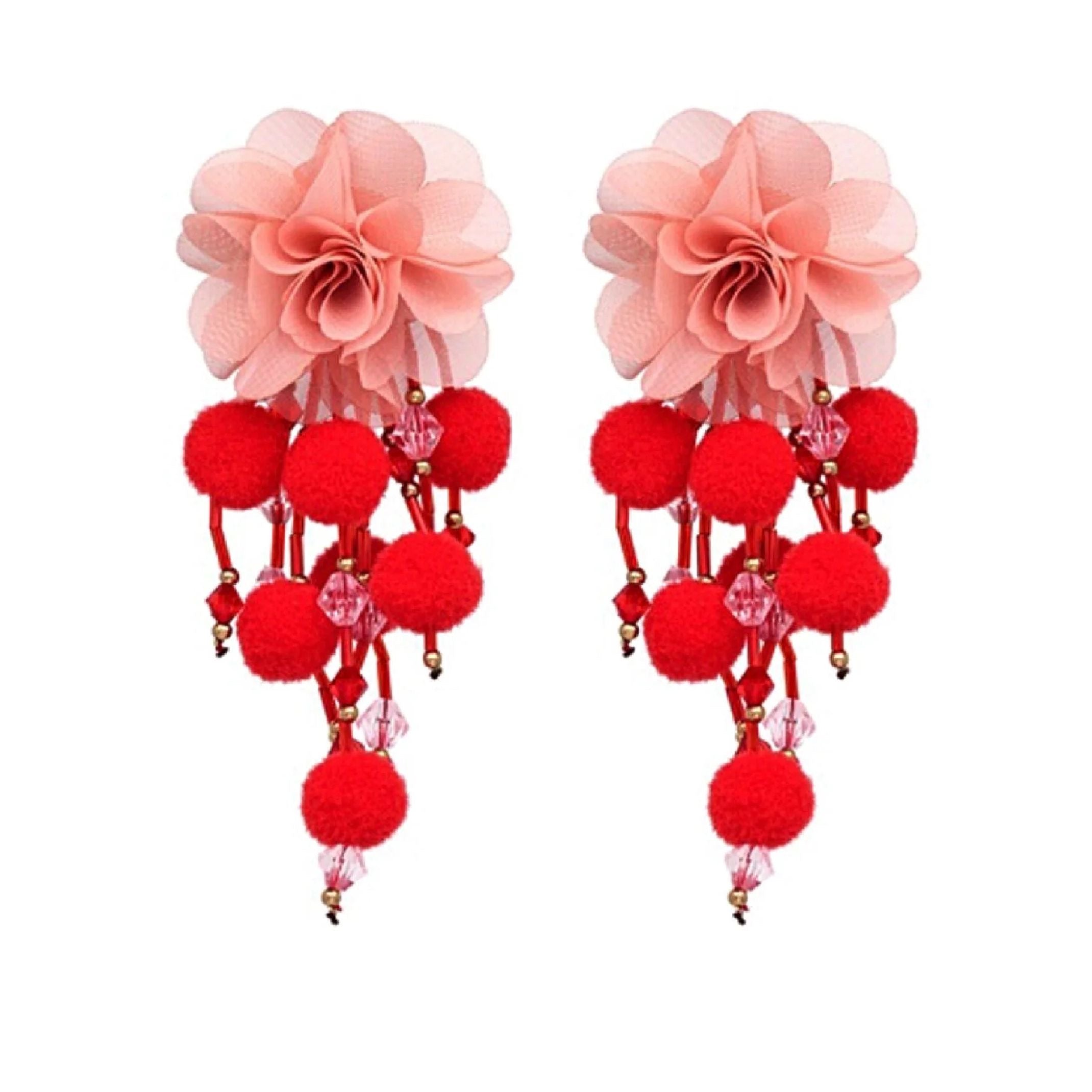 Red and pink flower earrings 