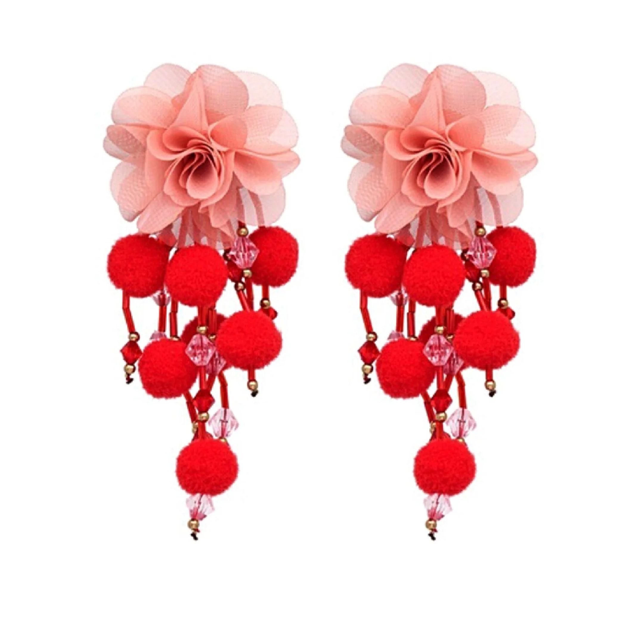 Red and pink flower earrings