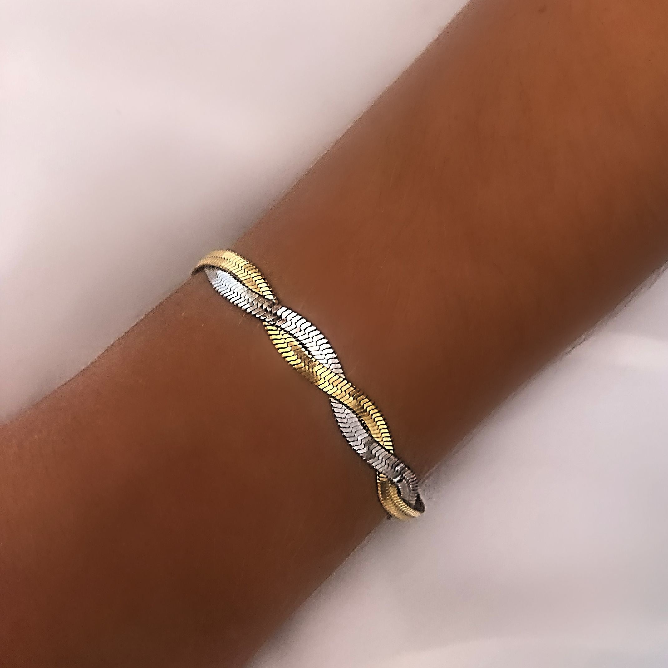 Gold and silver snakeskin bracelet