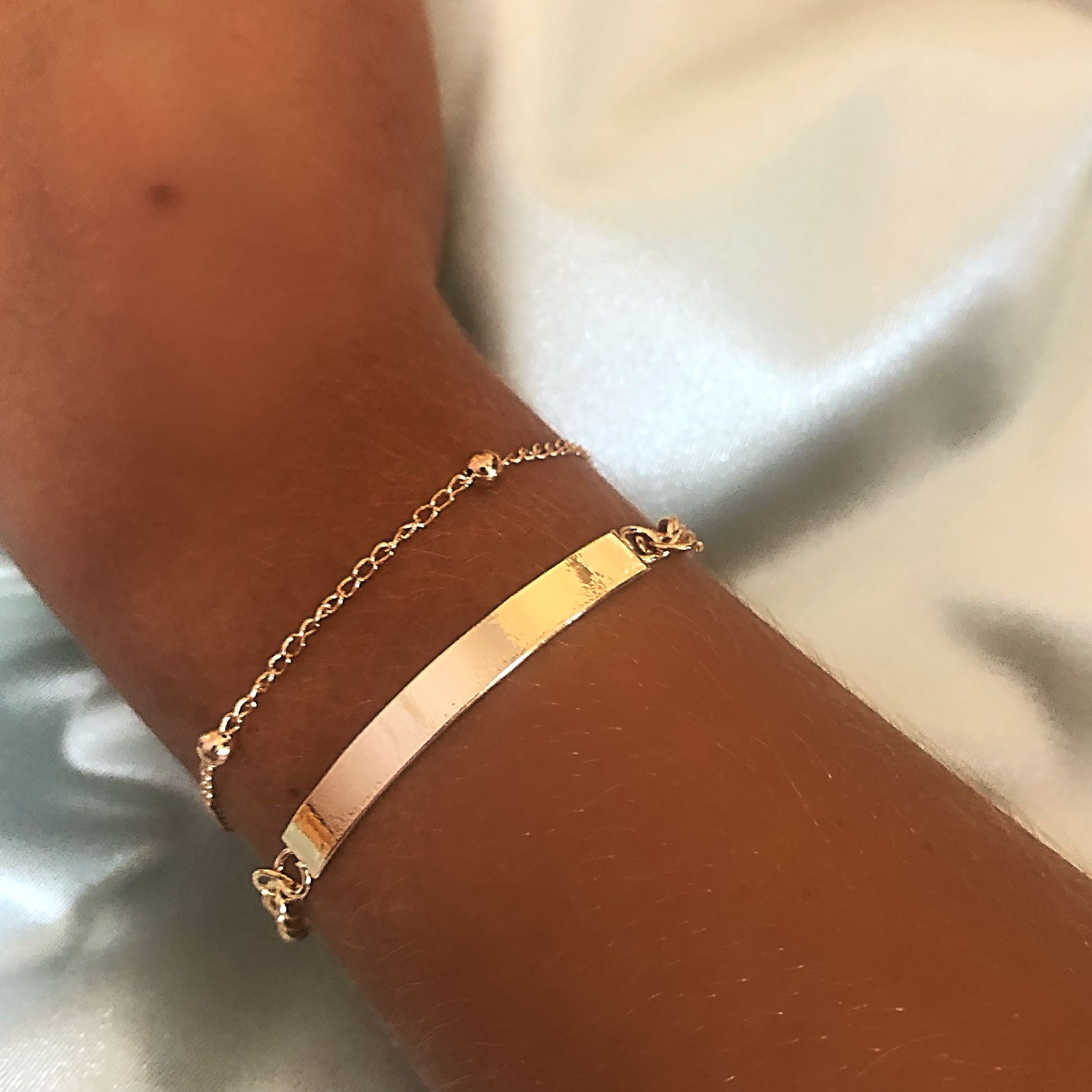 Gold bar pendant bracelet set