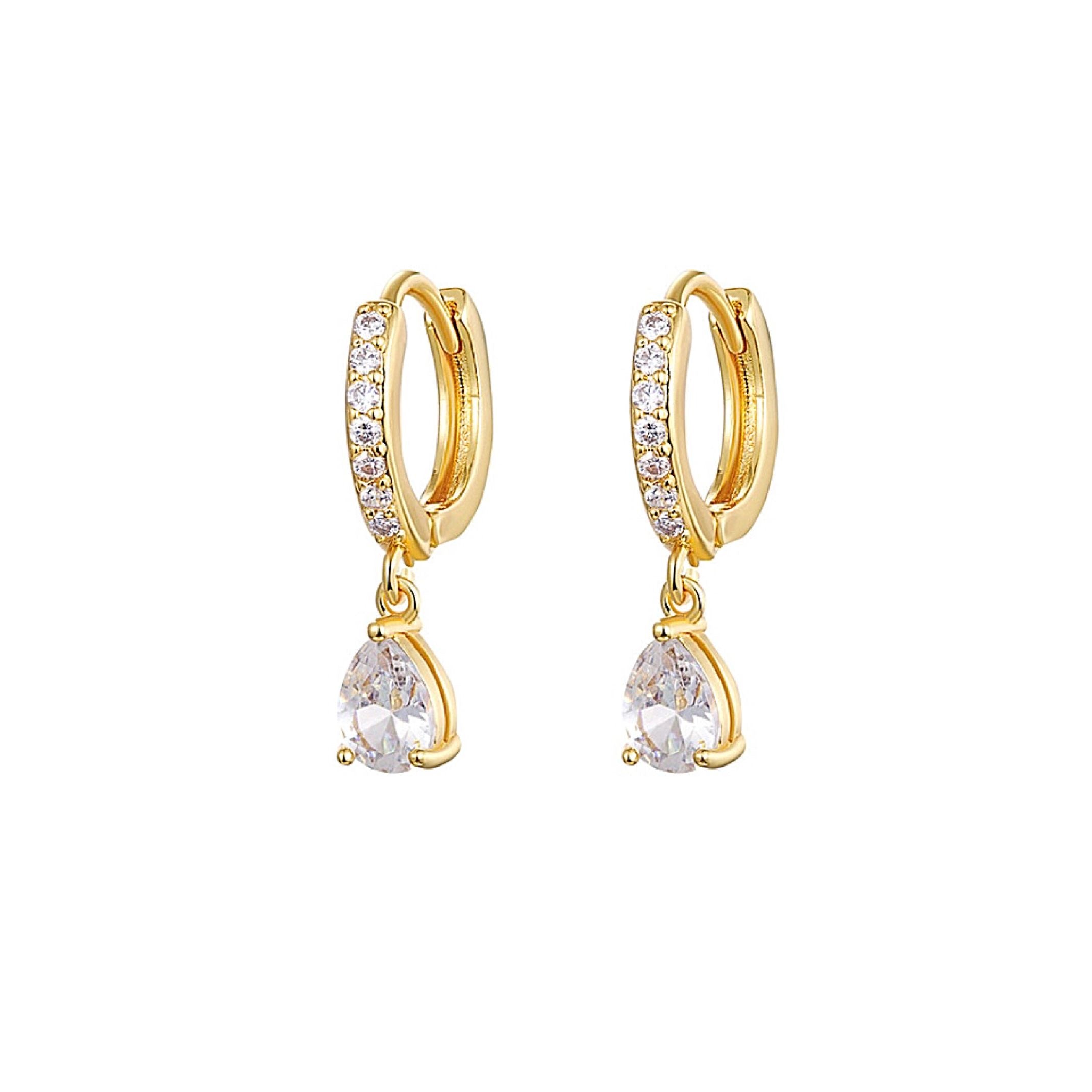 Teardrop diamond huggie earrings