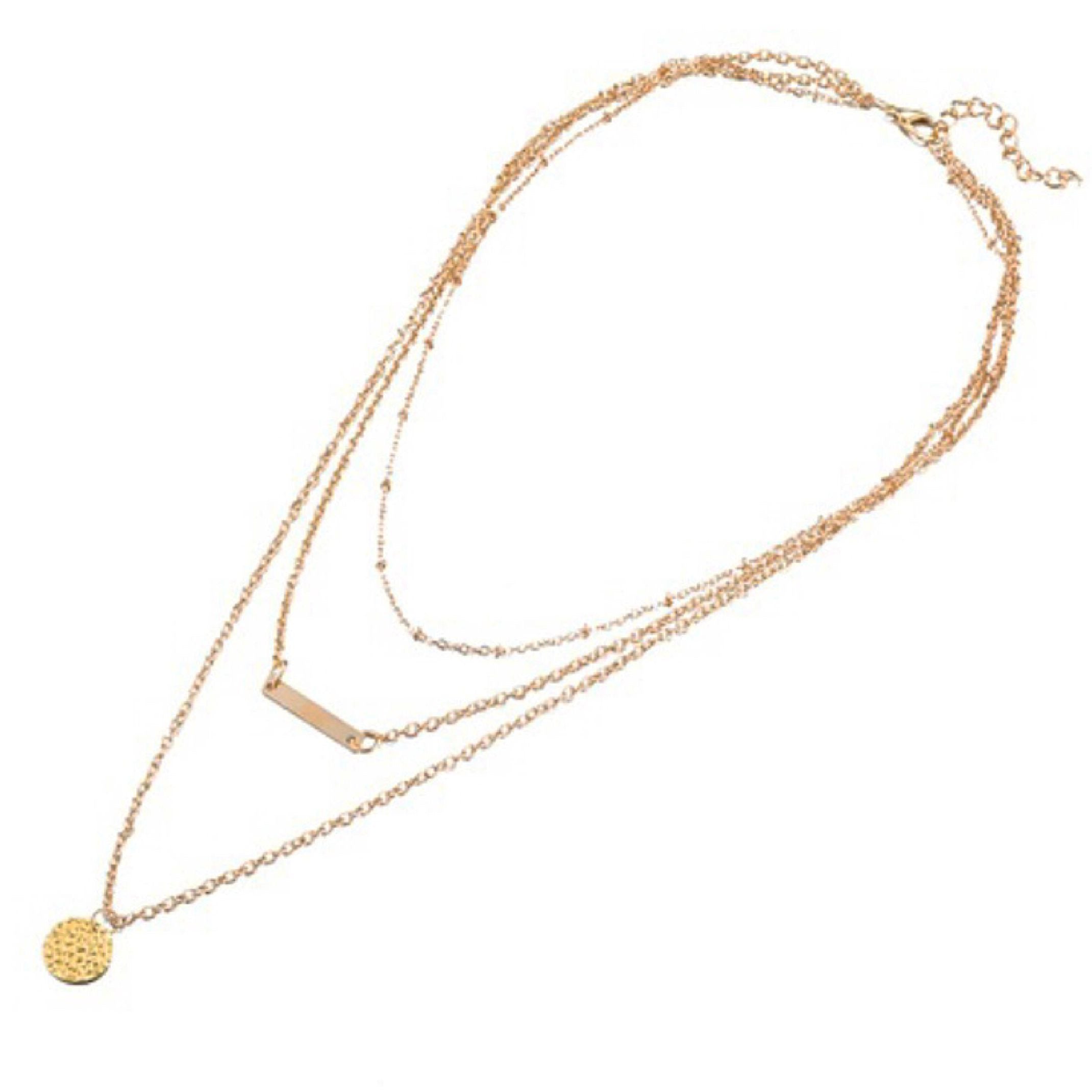 Gold bar and disc layered necklace 