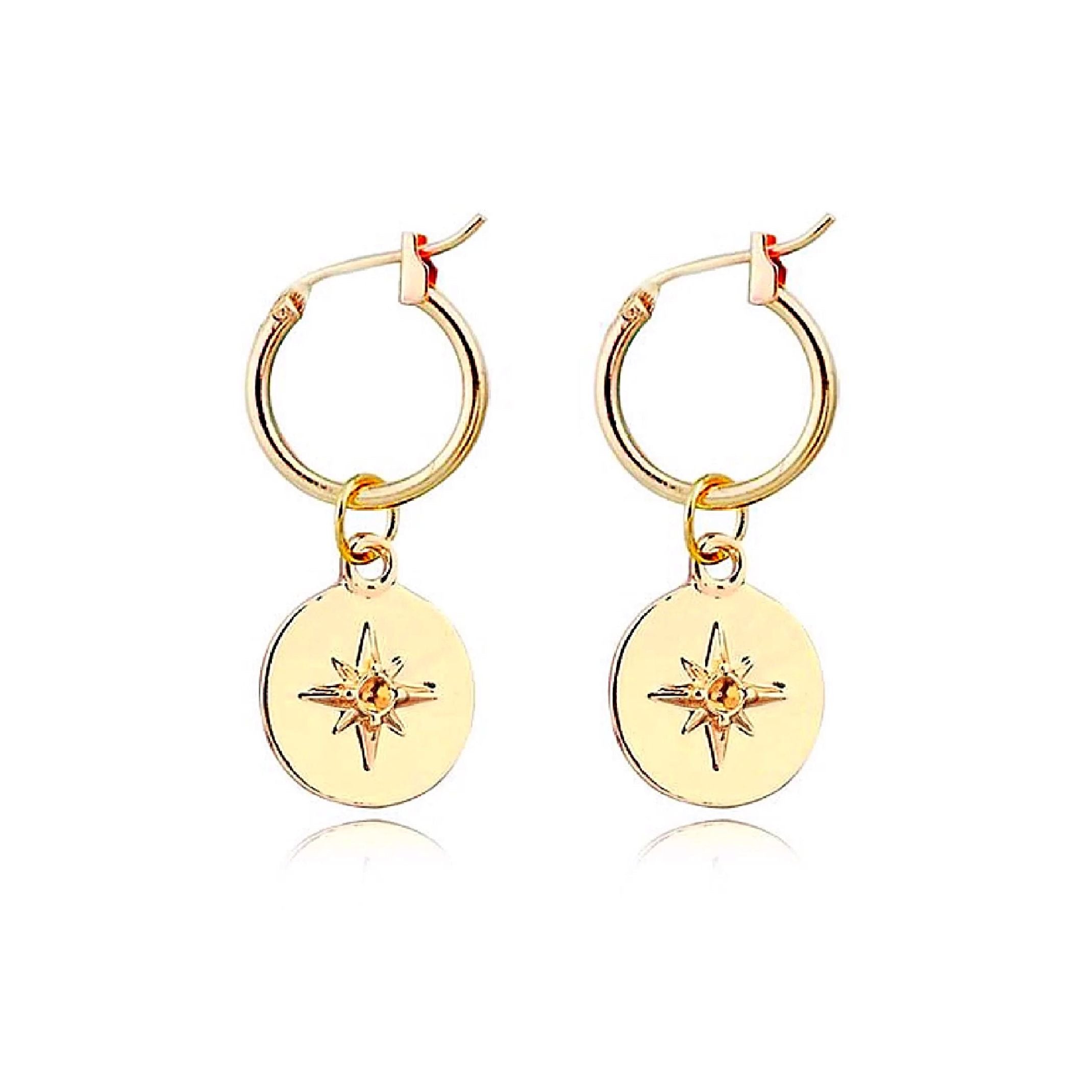 Gold star disc earrings 