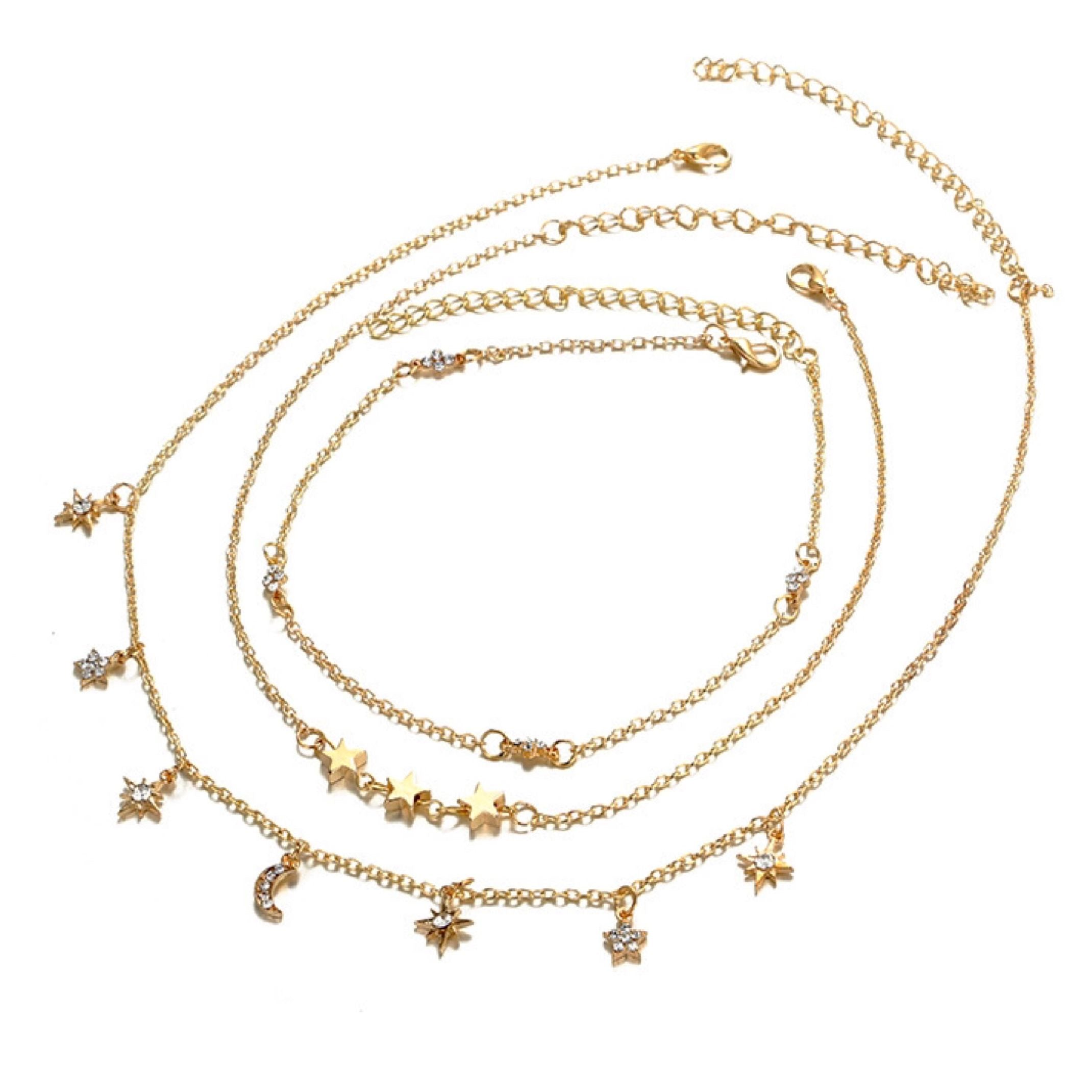 Moon and stars layered necklace