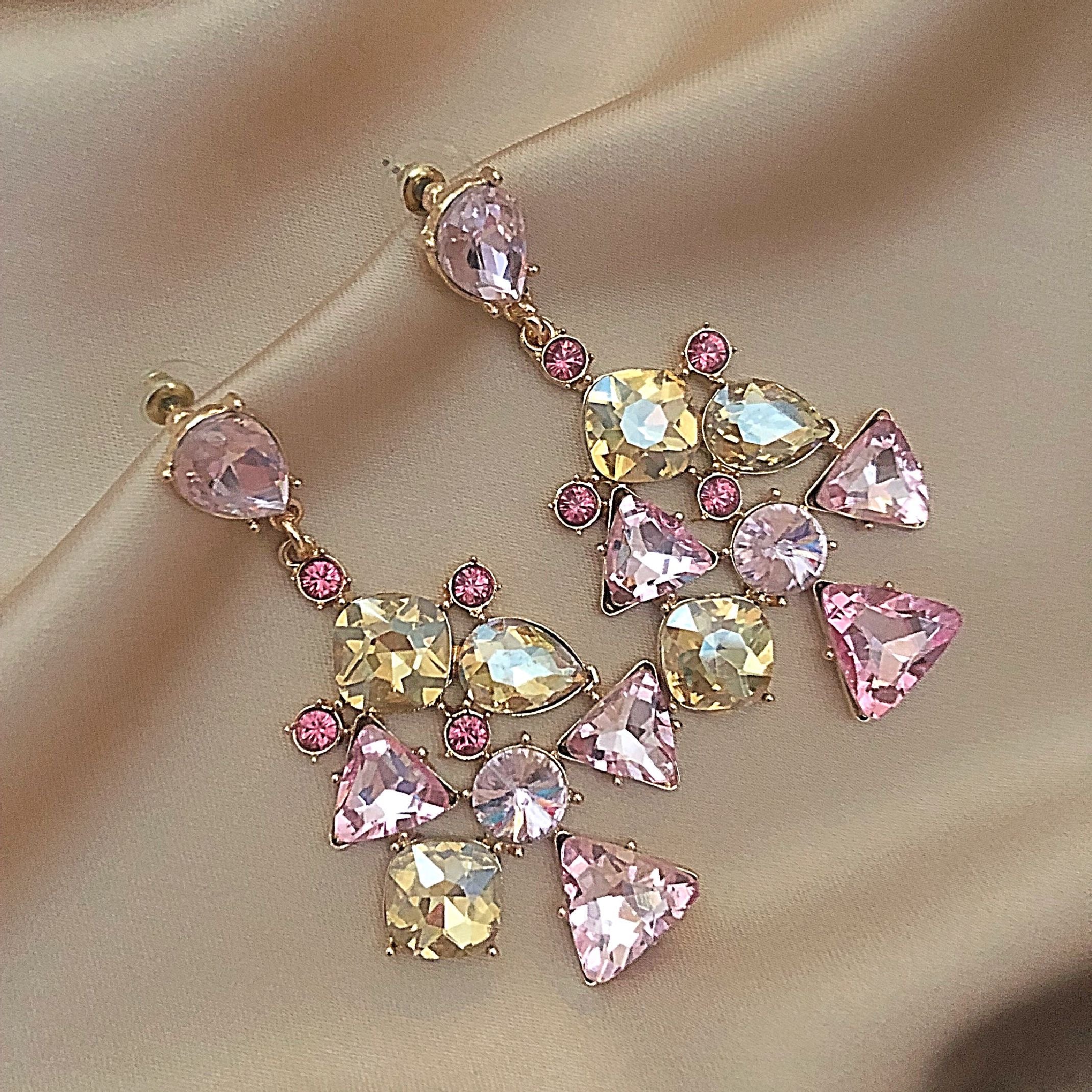 Pink and yellow jewel earrings