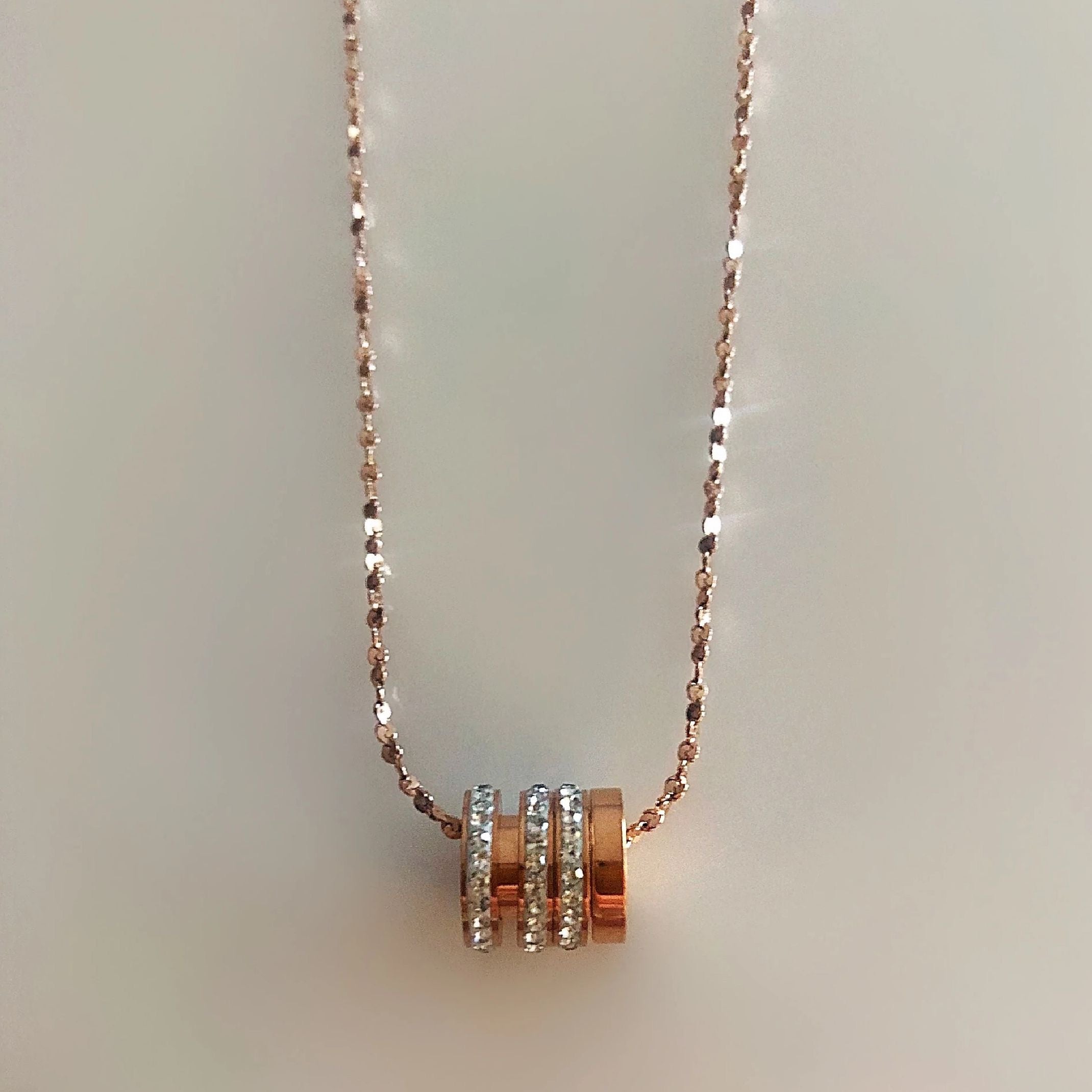 Rose gold diamond love ring necklace