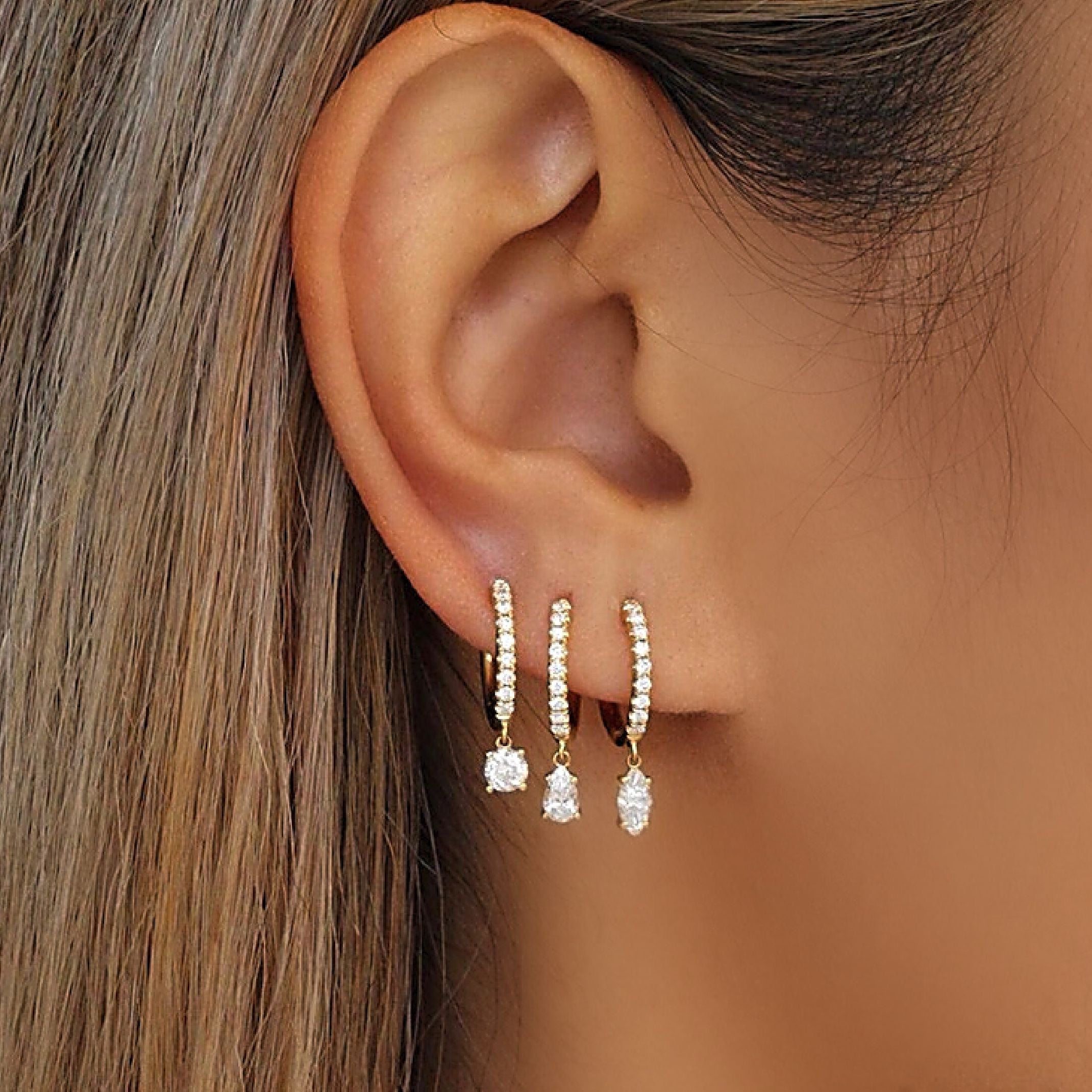 Teardrop diamond huggie earrings