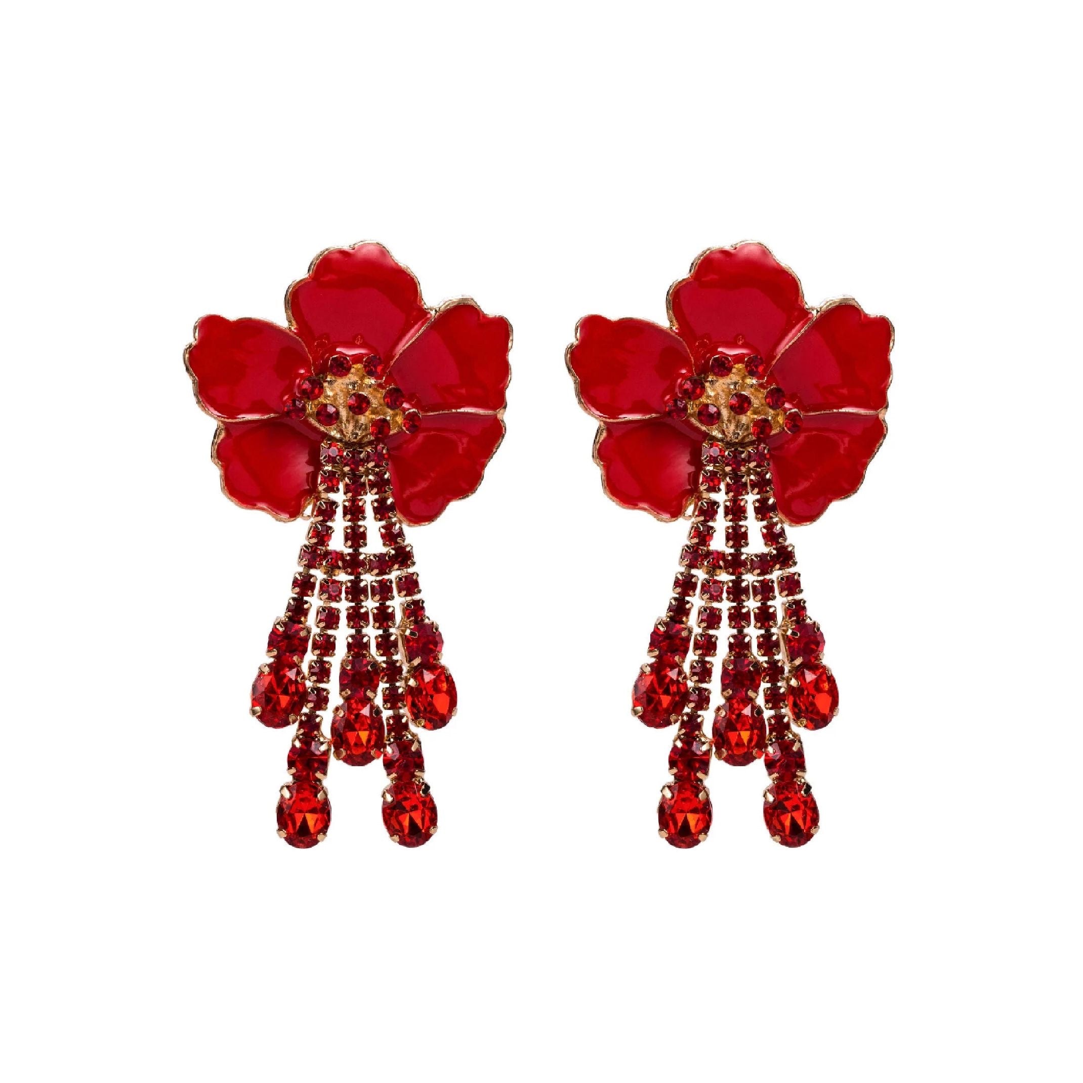 Red flower earrings