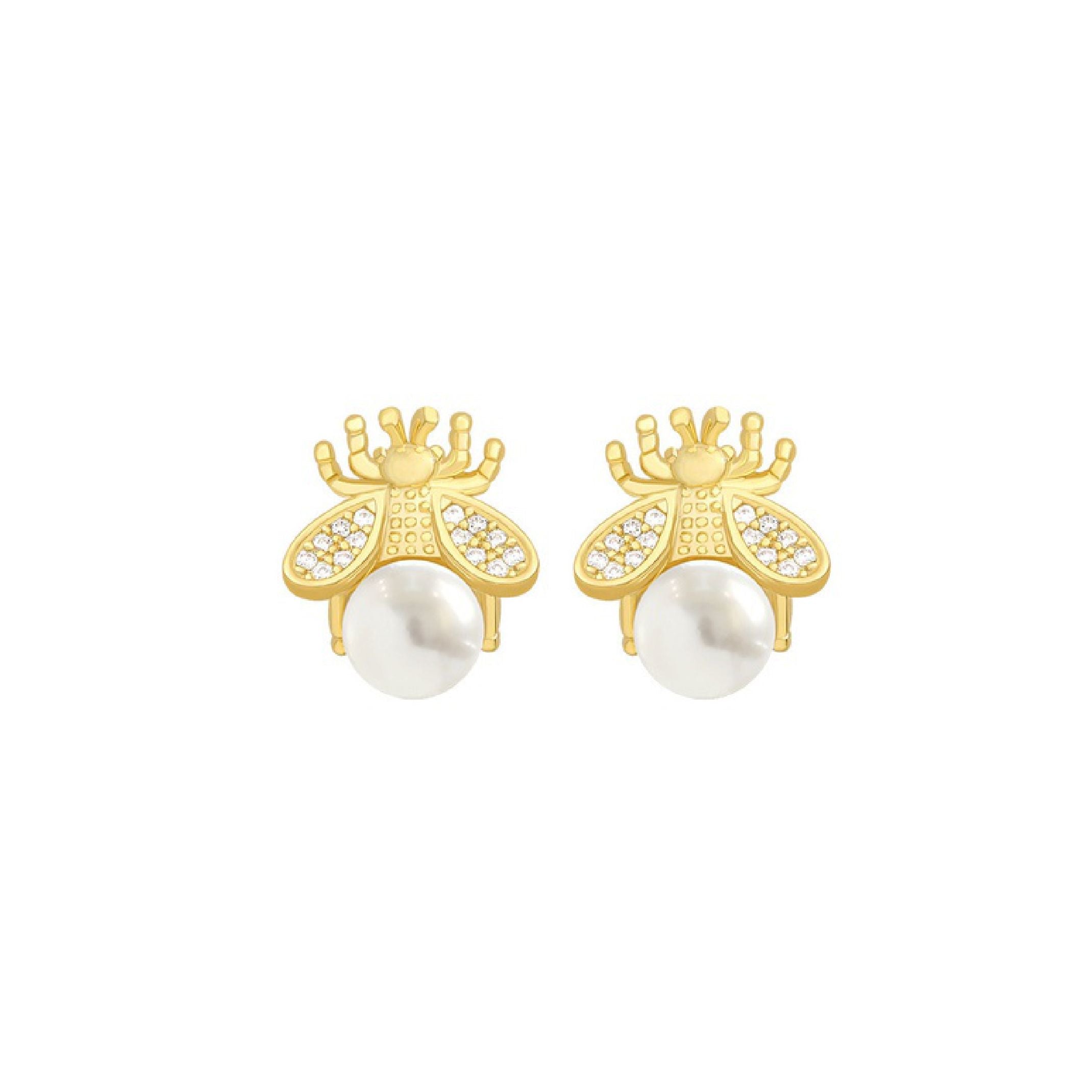 Pearl bee stud earrings 