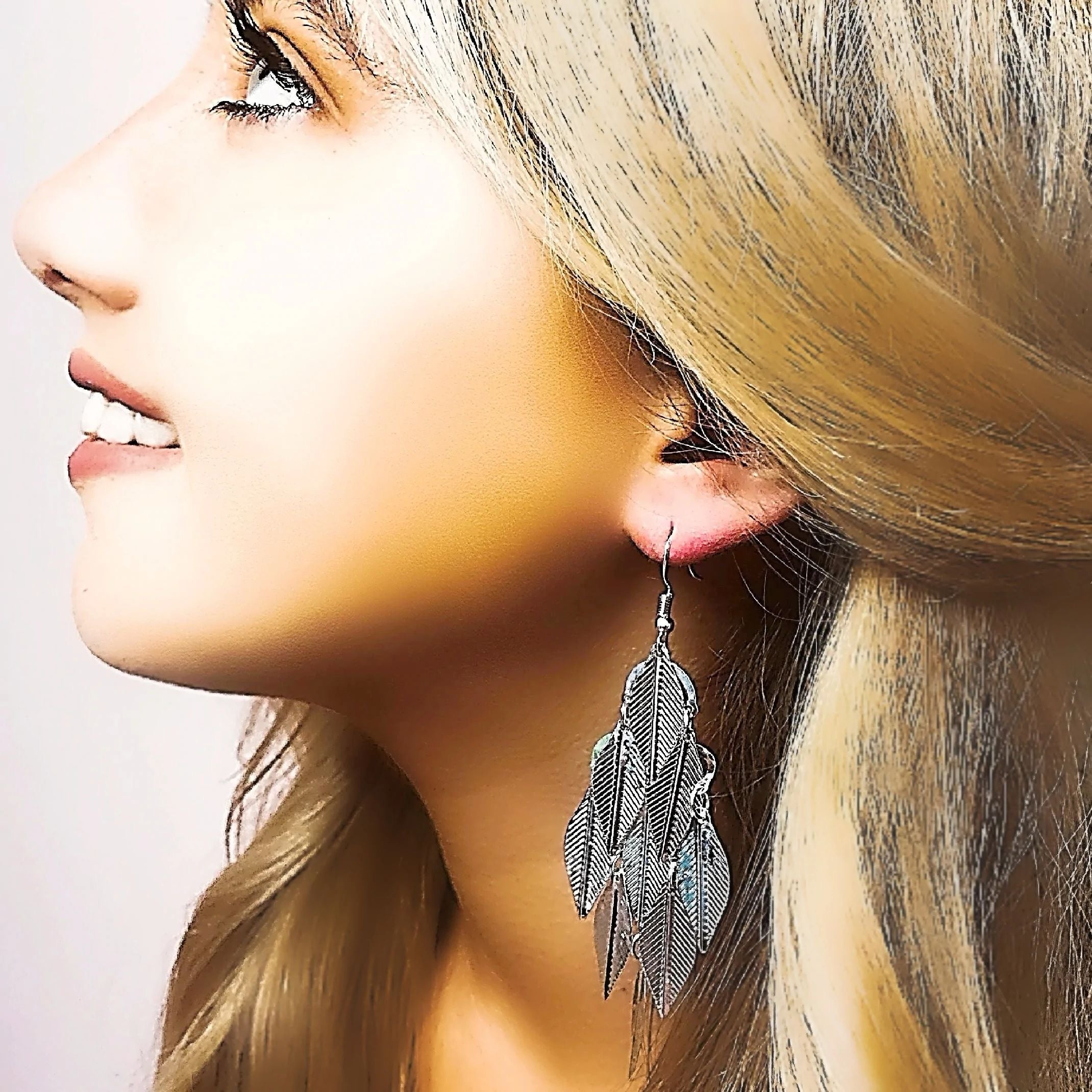 Silver leaf dangle earrings 