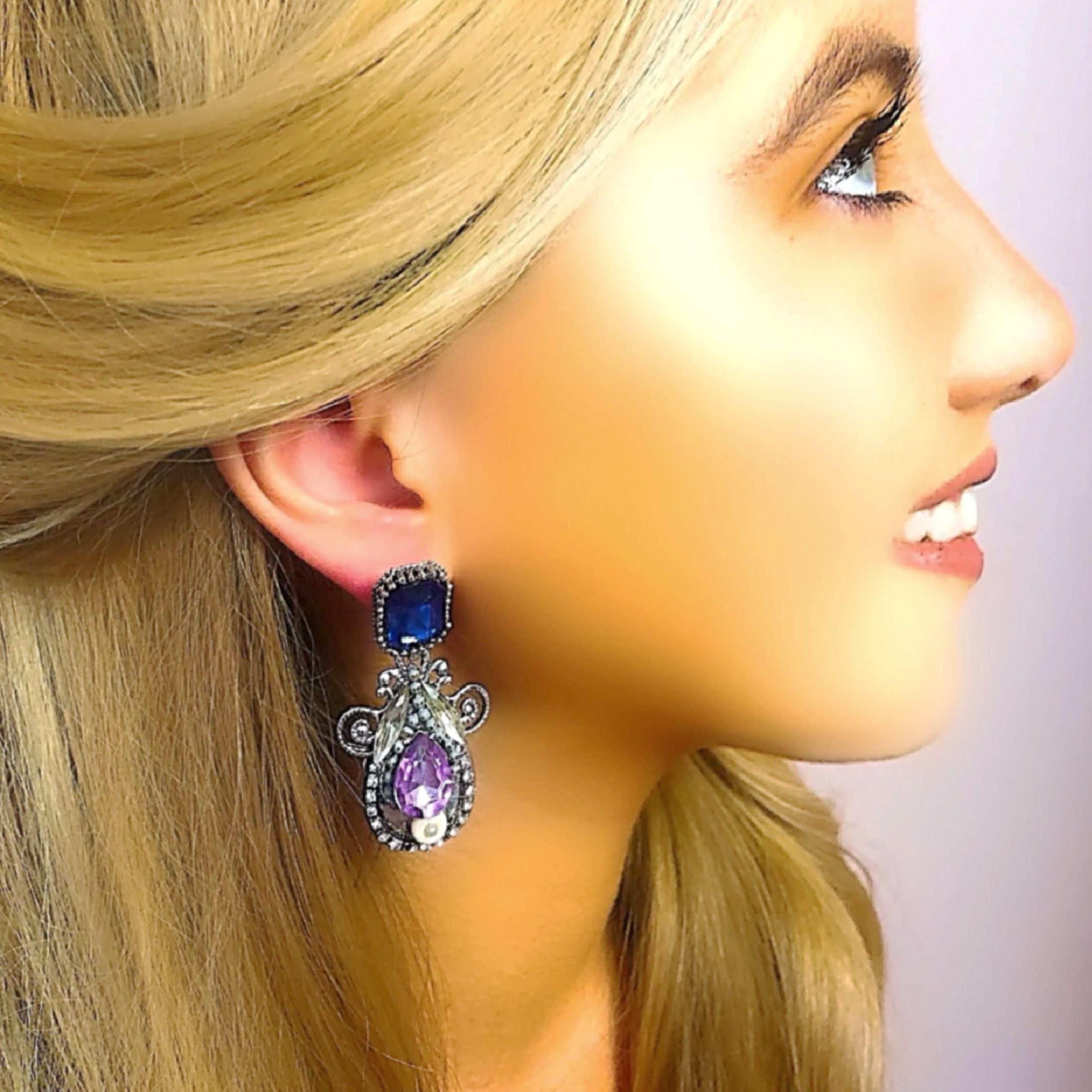 Navy and purple jewel earrings 
