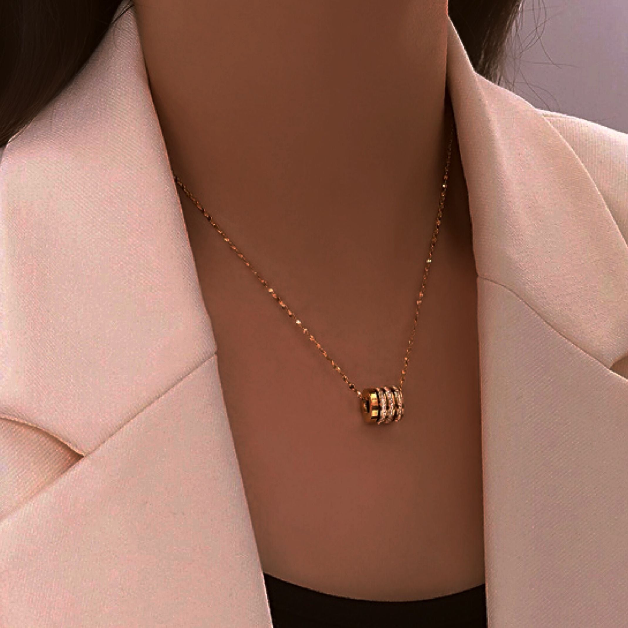 Rose gold diamond love ring necklace