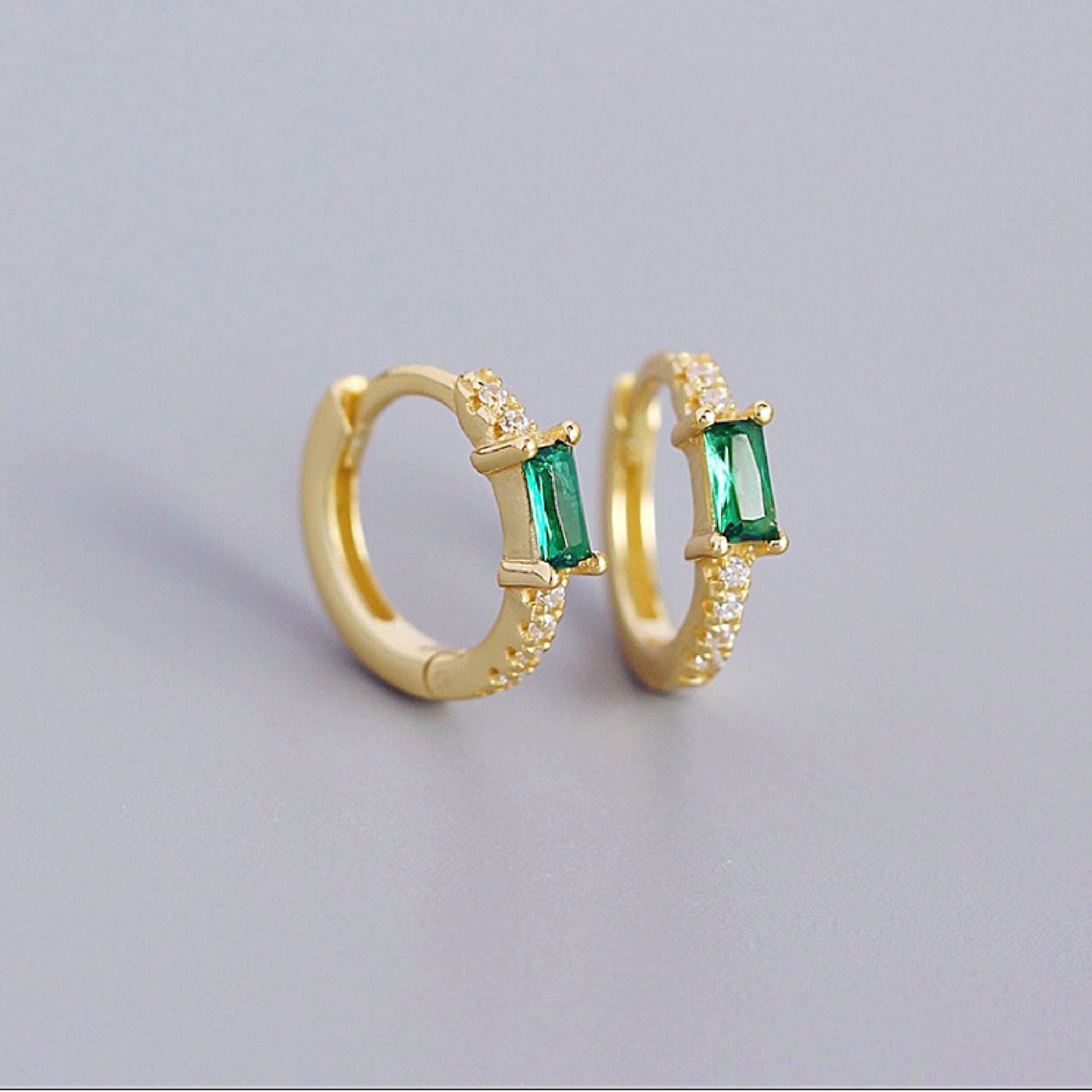 Green jewel huggie earrings 