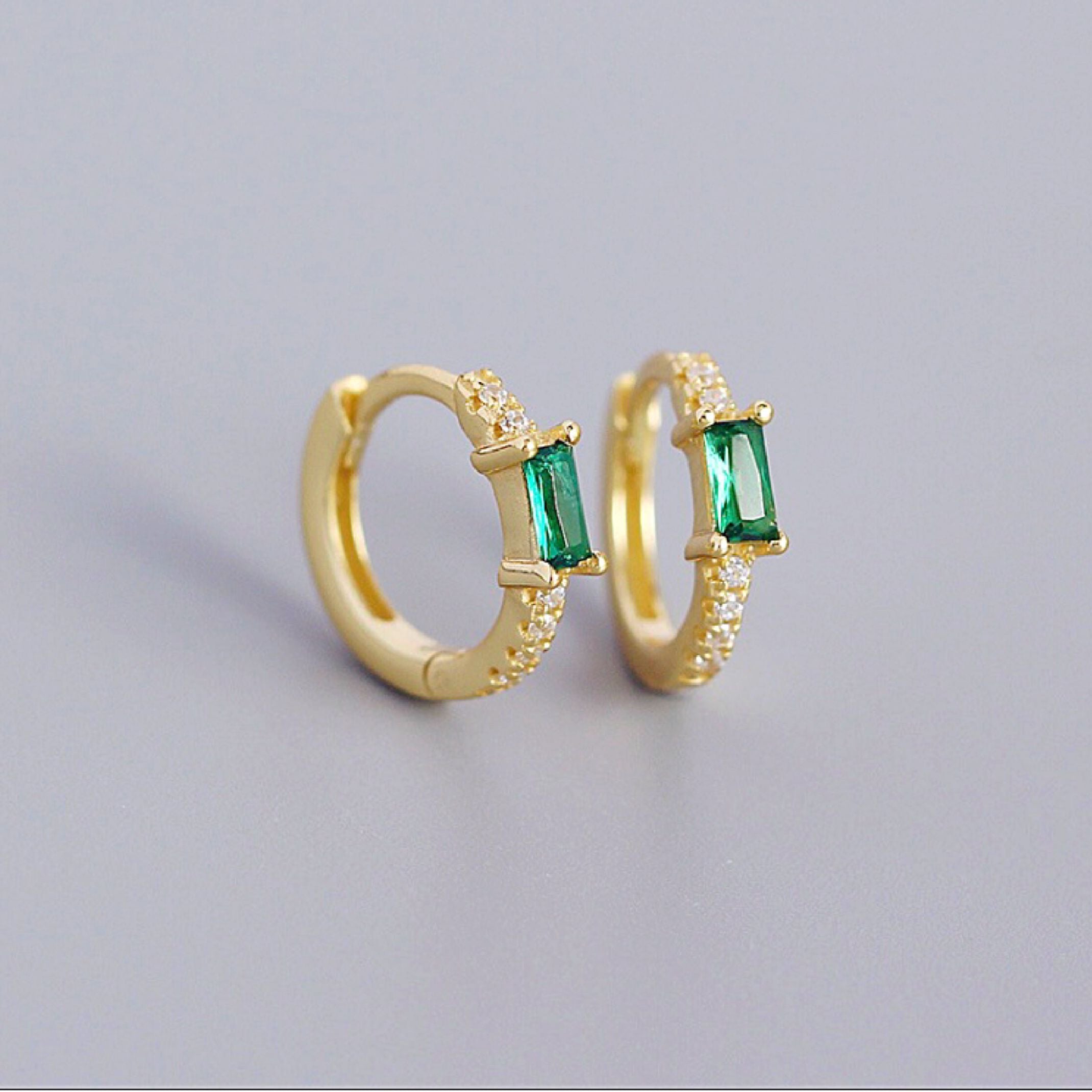 Green jewel huggie earrings