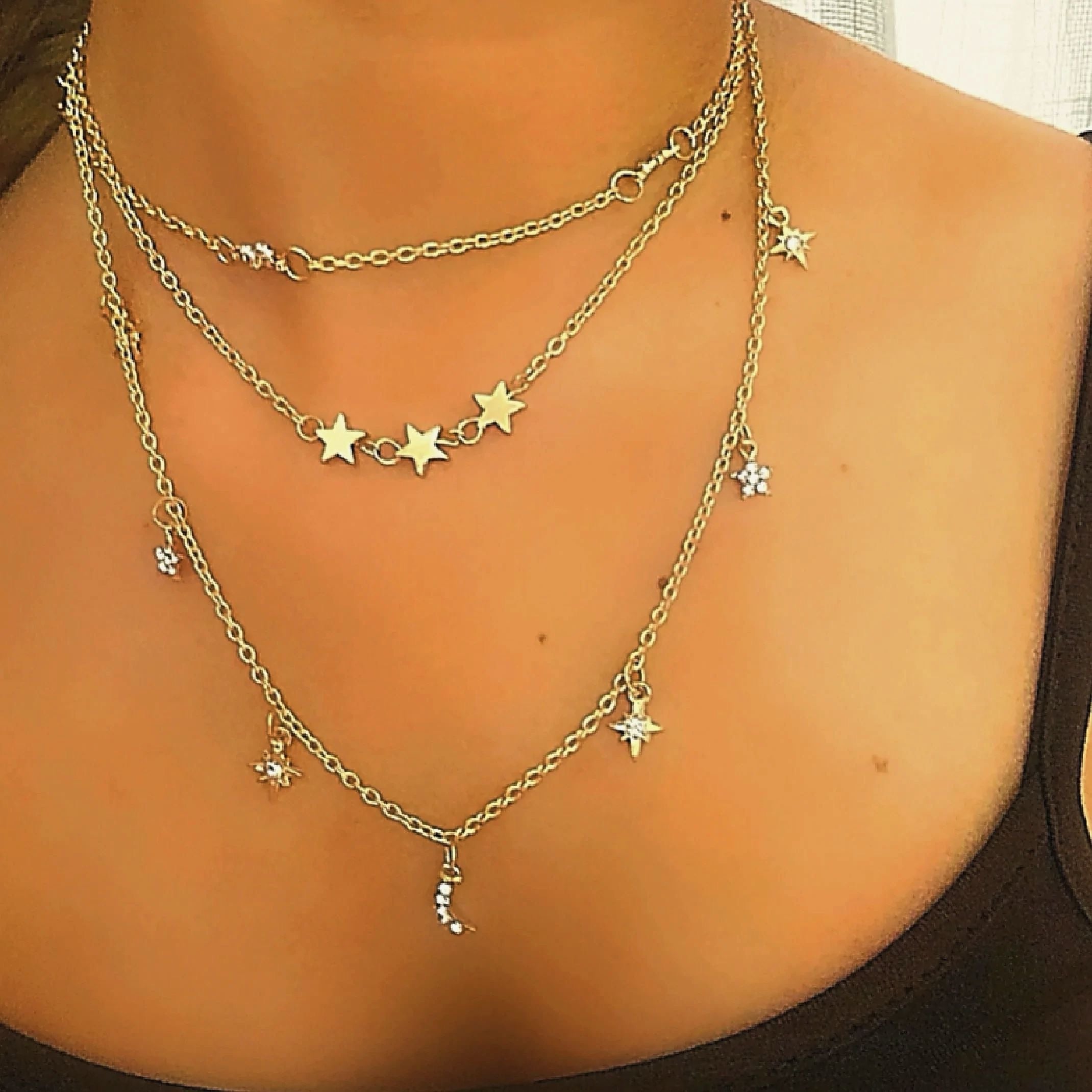 Moon and stars layered necklace 