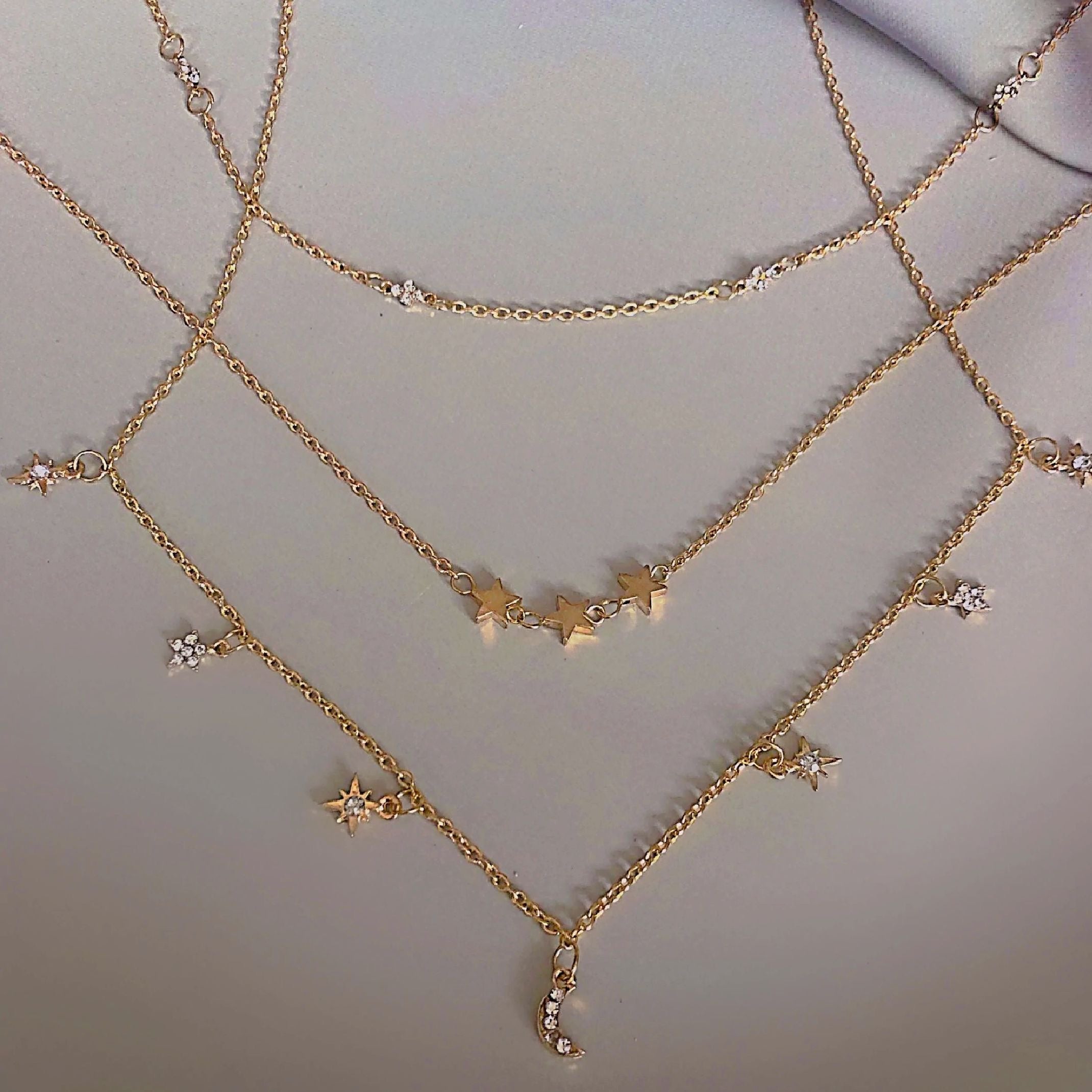 Moon and stars layered necklace