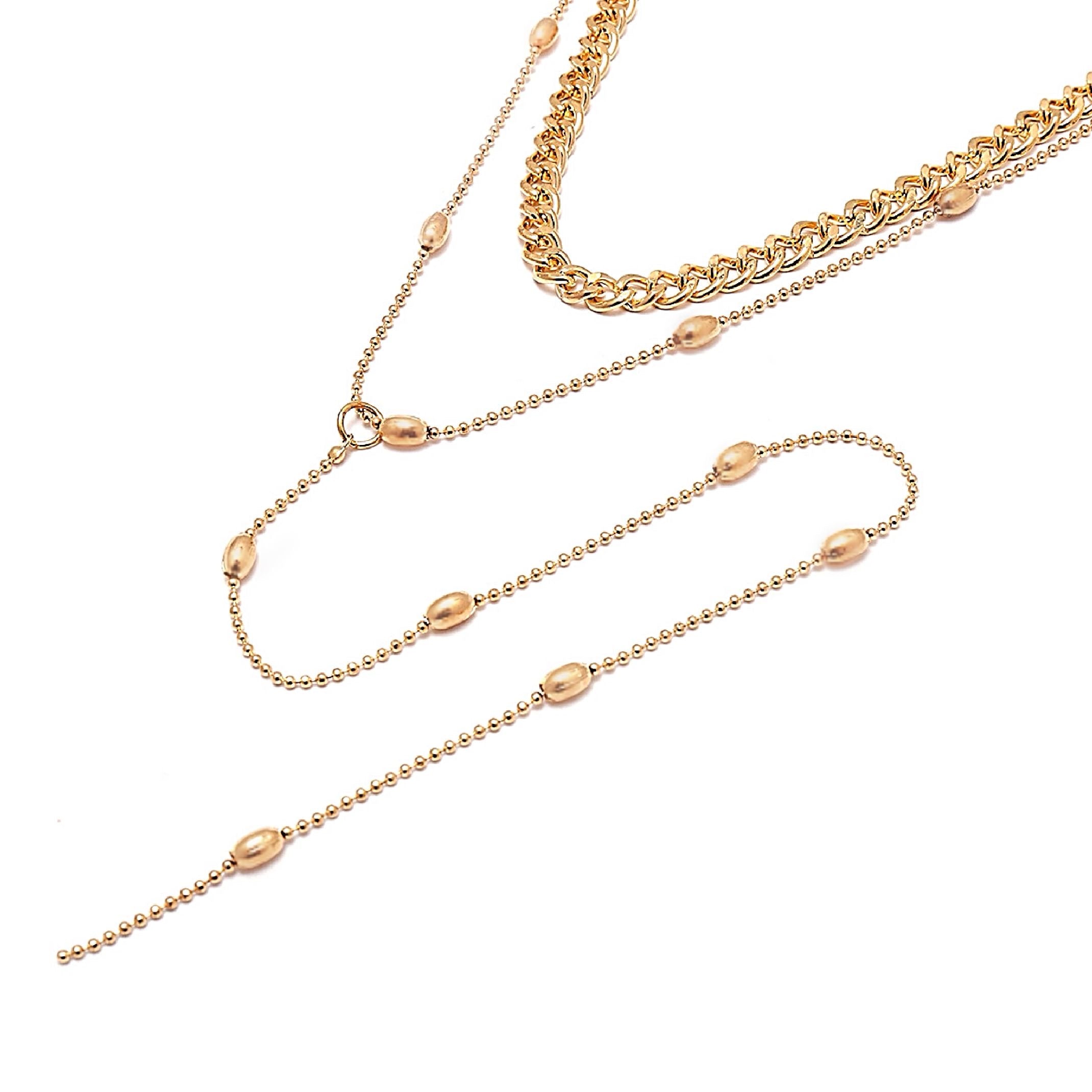 Gold bead layered chains 