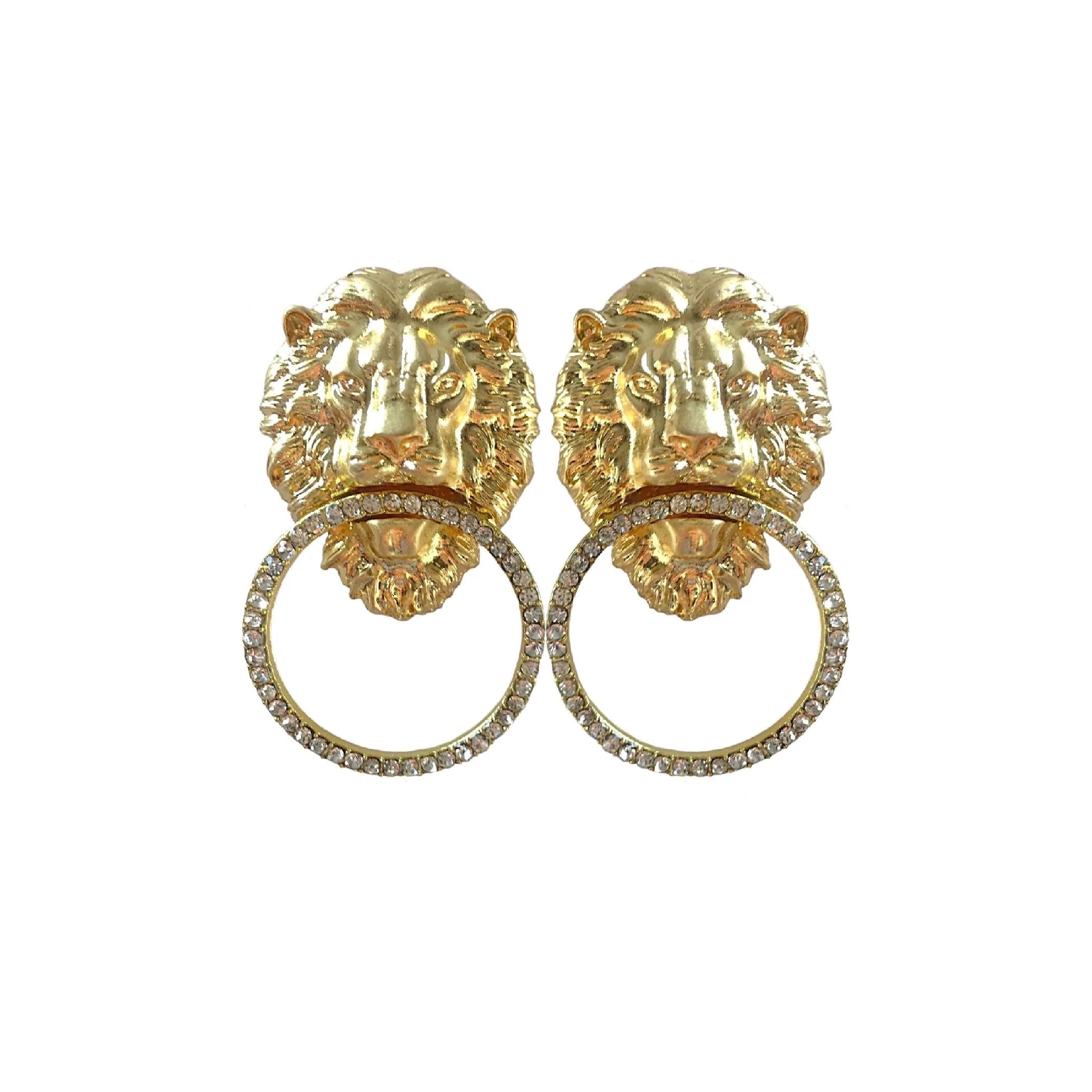 Lion head diamanté earrings